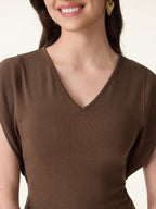 2Pcs Set Cotton Lyocell V-Neck Summer Tee & Flowy Flared Midi Skirt