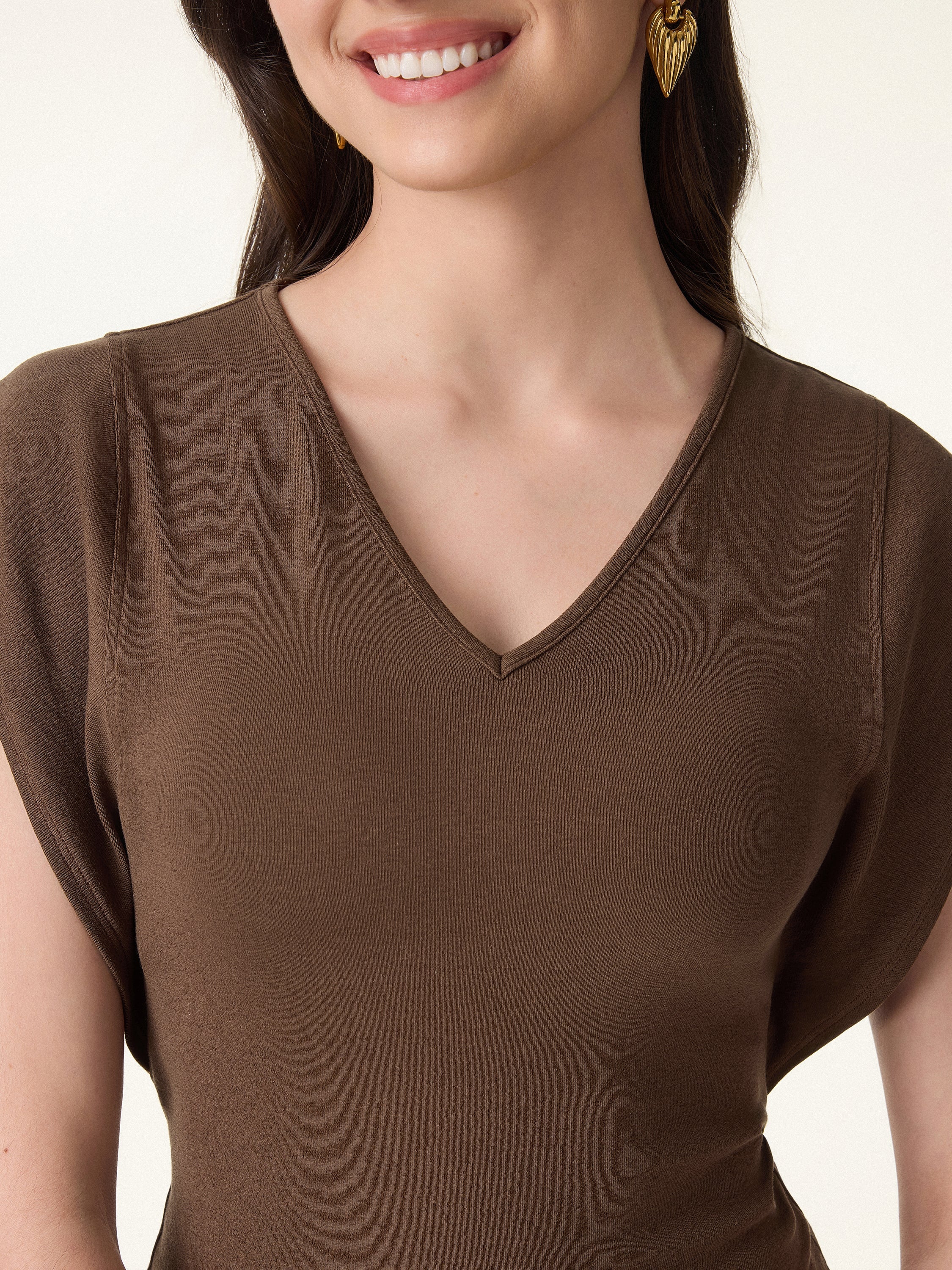 2Pcs Set Cotton Lyocell V-Neck Summer Tee & Flowy Flared Midi Skirt