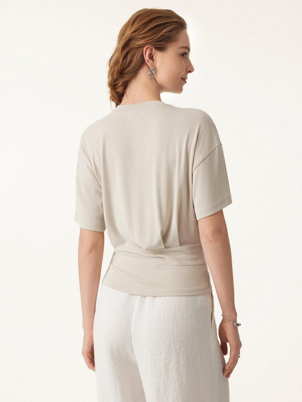 2Pcs Set Crewneck Tucked Tee & Mid Rise Tapered Pants with Pockets