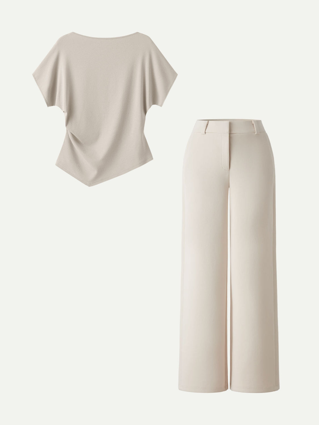 2Pcs Set Boatneck Angled Tee & Mid Rise Wide Leg Trousers