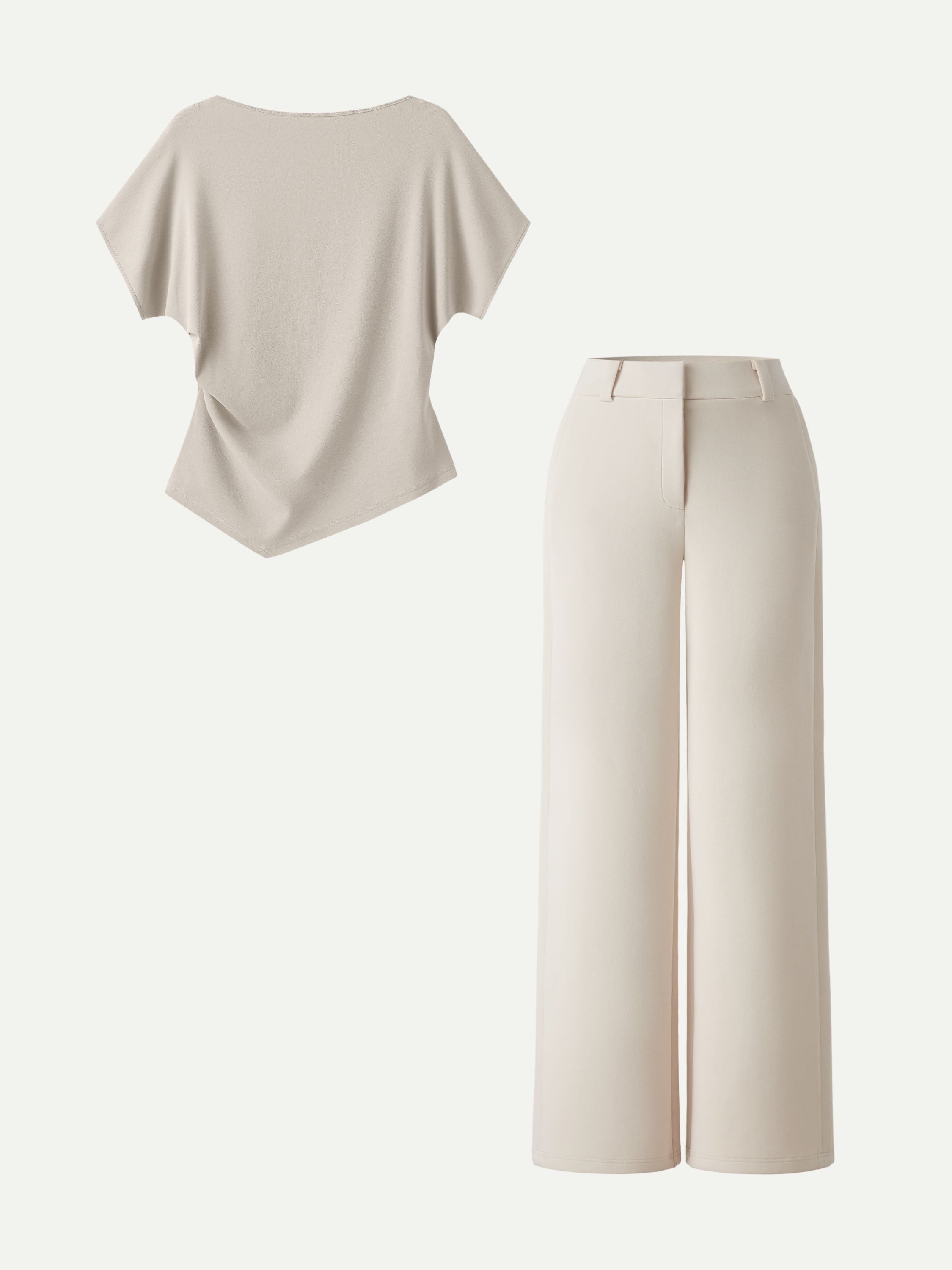 2Pcs Set Boatneck Angled Tee & Mid Rise Wide Leg Trousers