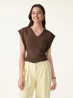 2Pcs Set Cotton Lyocell V-Neck Summer Tee & Flowy Flared Midi Skirt