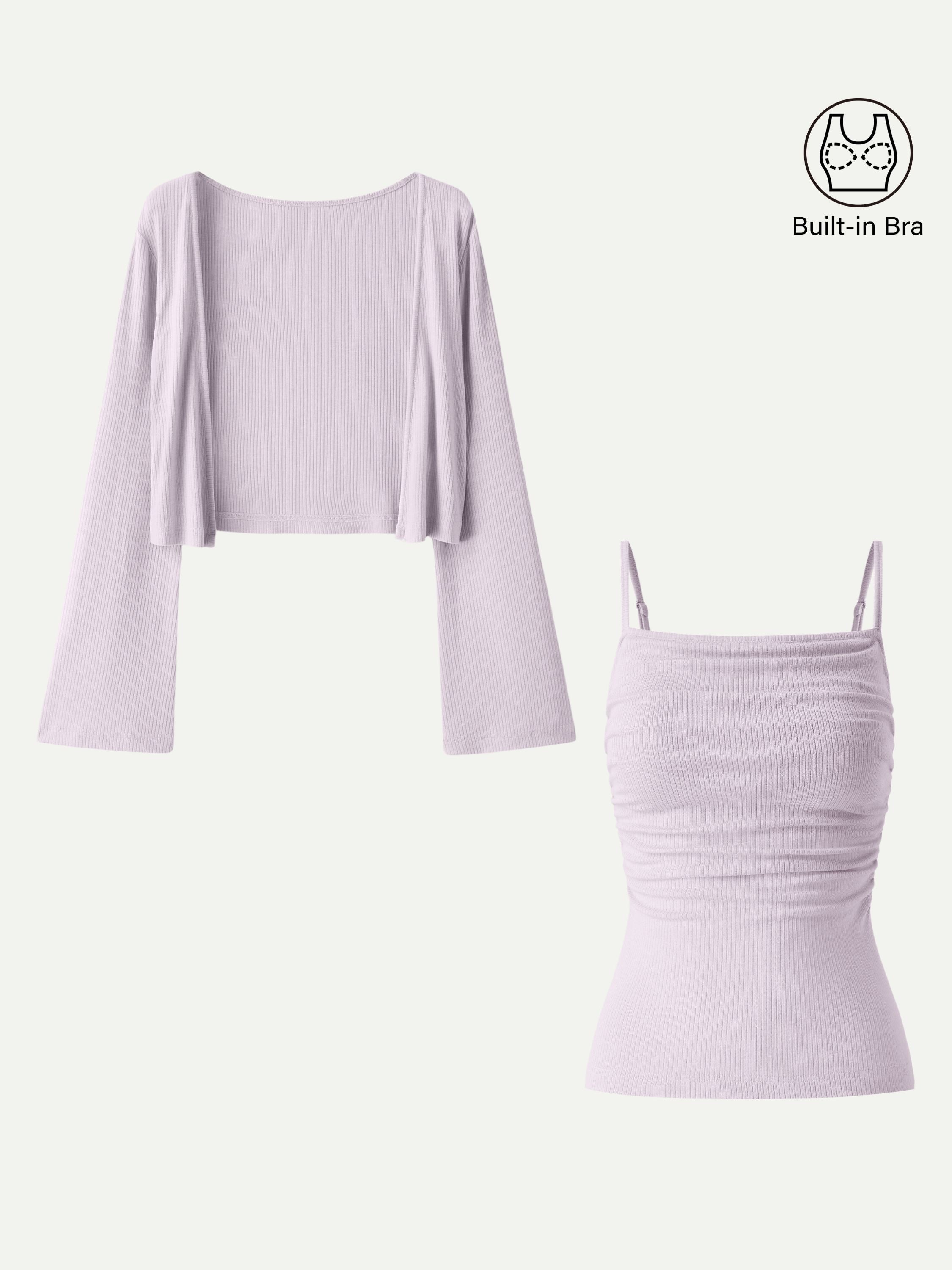 2Pcs Set Bell Sleeve Cardigan & Adjustable Spaghetti Bra Tank