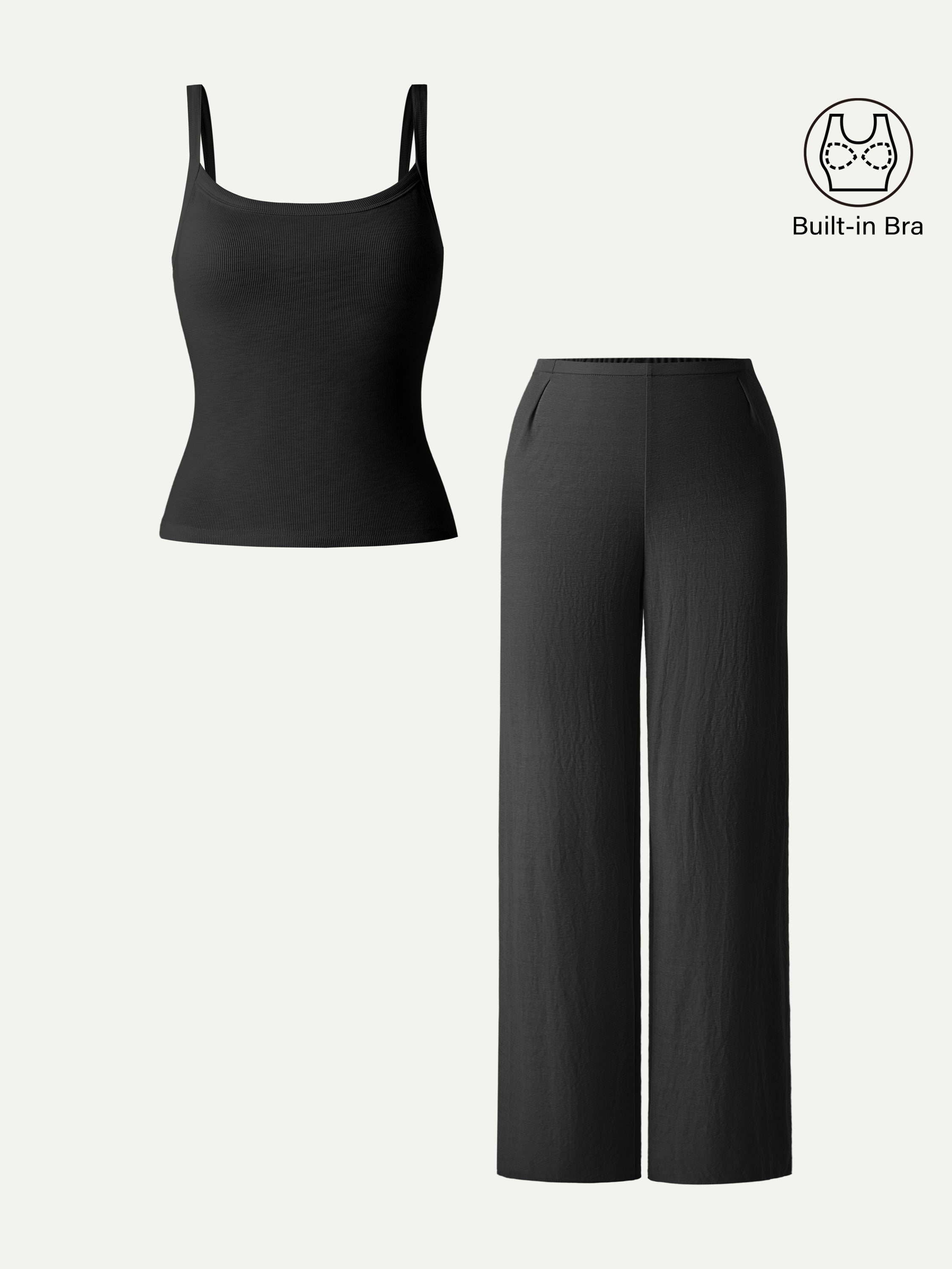 2Pcs Set Low Back Bra Tank & Mid Rise Straight Leg Pants