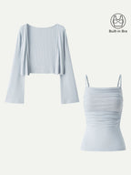 2Pcs Set Bell Sleeve Cardigan & Adjustable Spaghetti Bra Tank