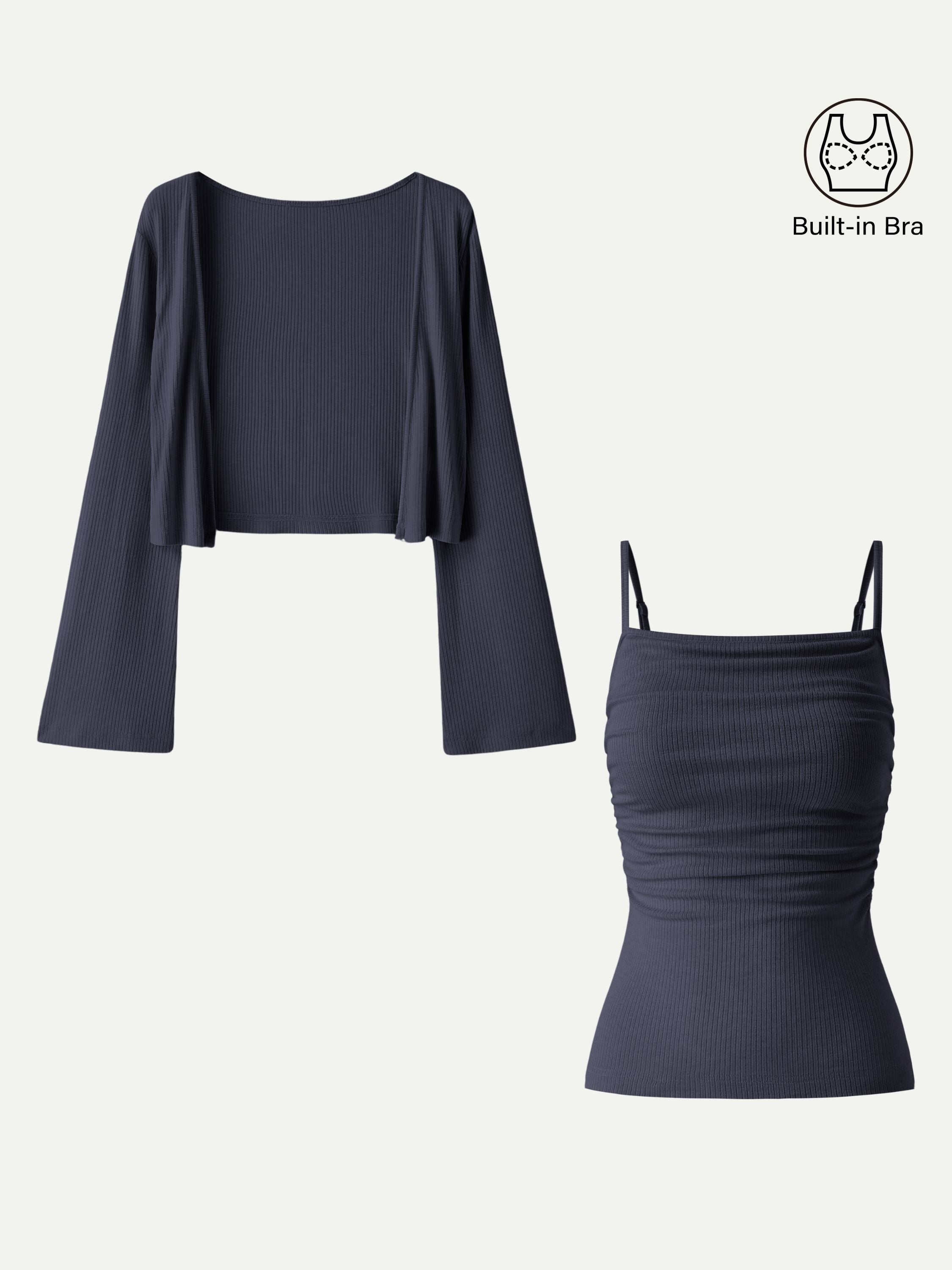 2Pcs Set Bell Sleeve Cardigan & Adjustable Spaghetti Bra Tank