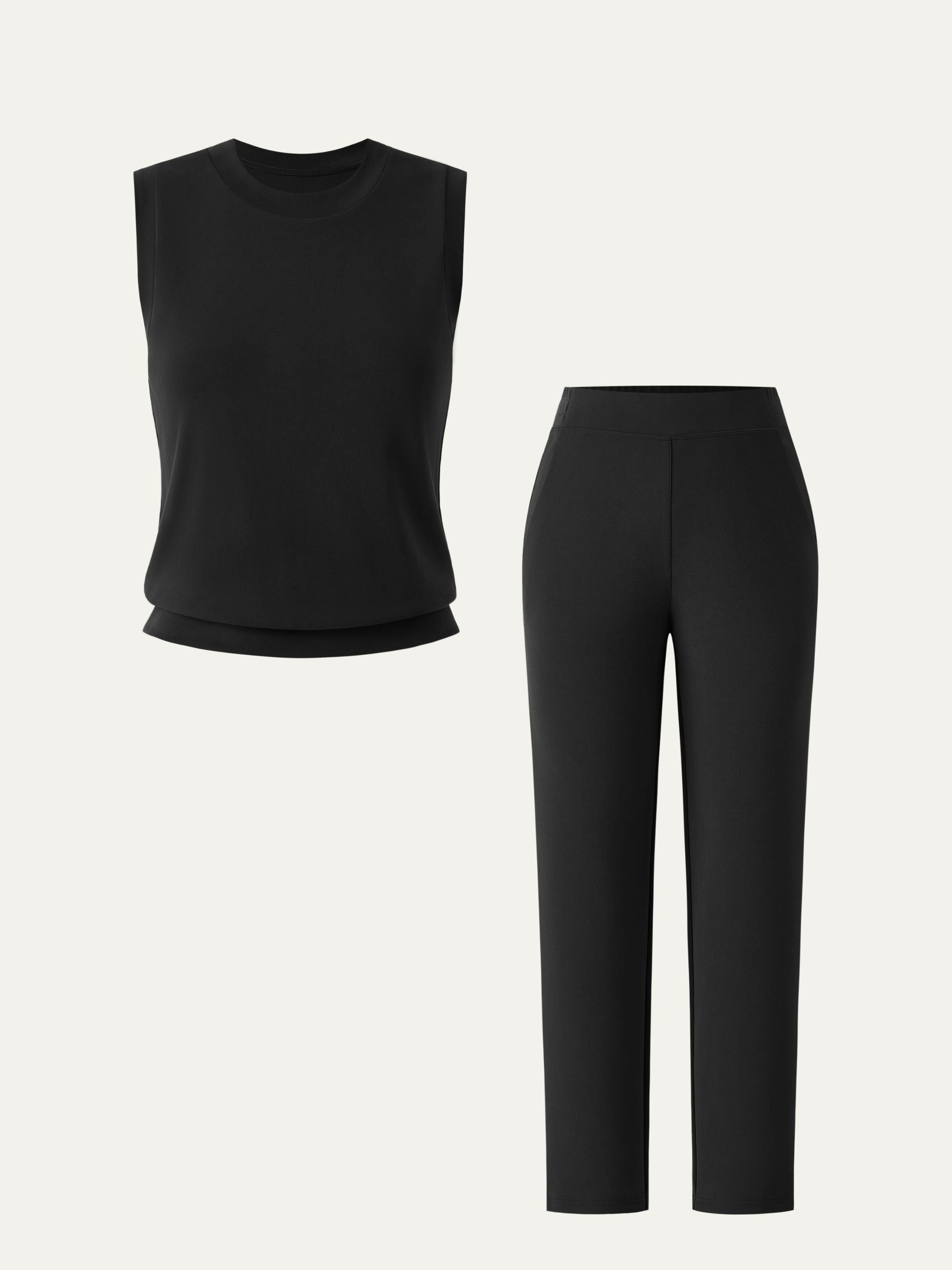 2Pcs Set Crewneck Tee & Mid Rise Tapered with Pockets