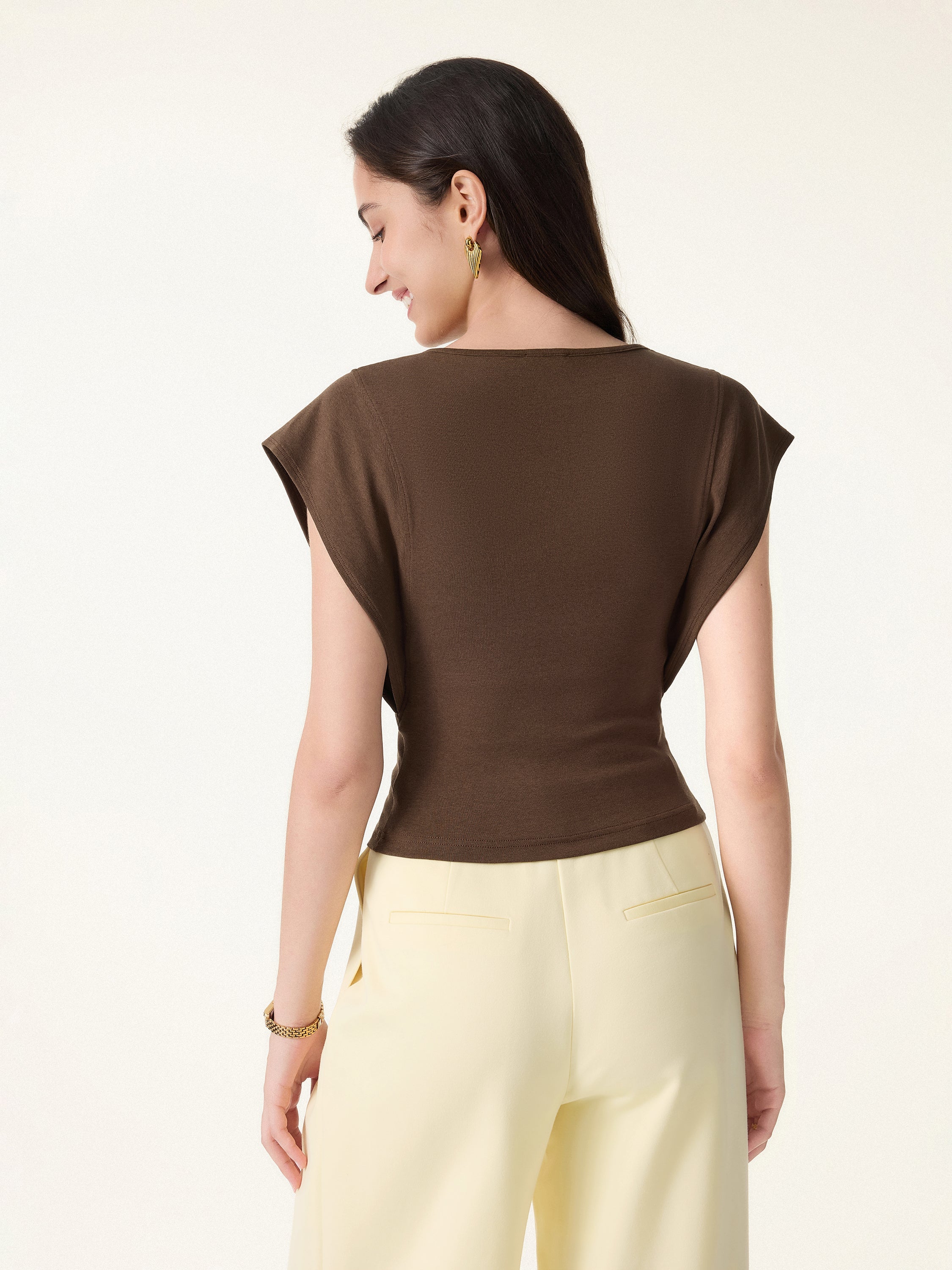 2Pcs Set Cotton Lyocell V-Neck Summer Tee & Flowy Flared Midi Skirt