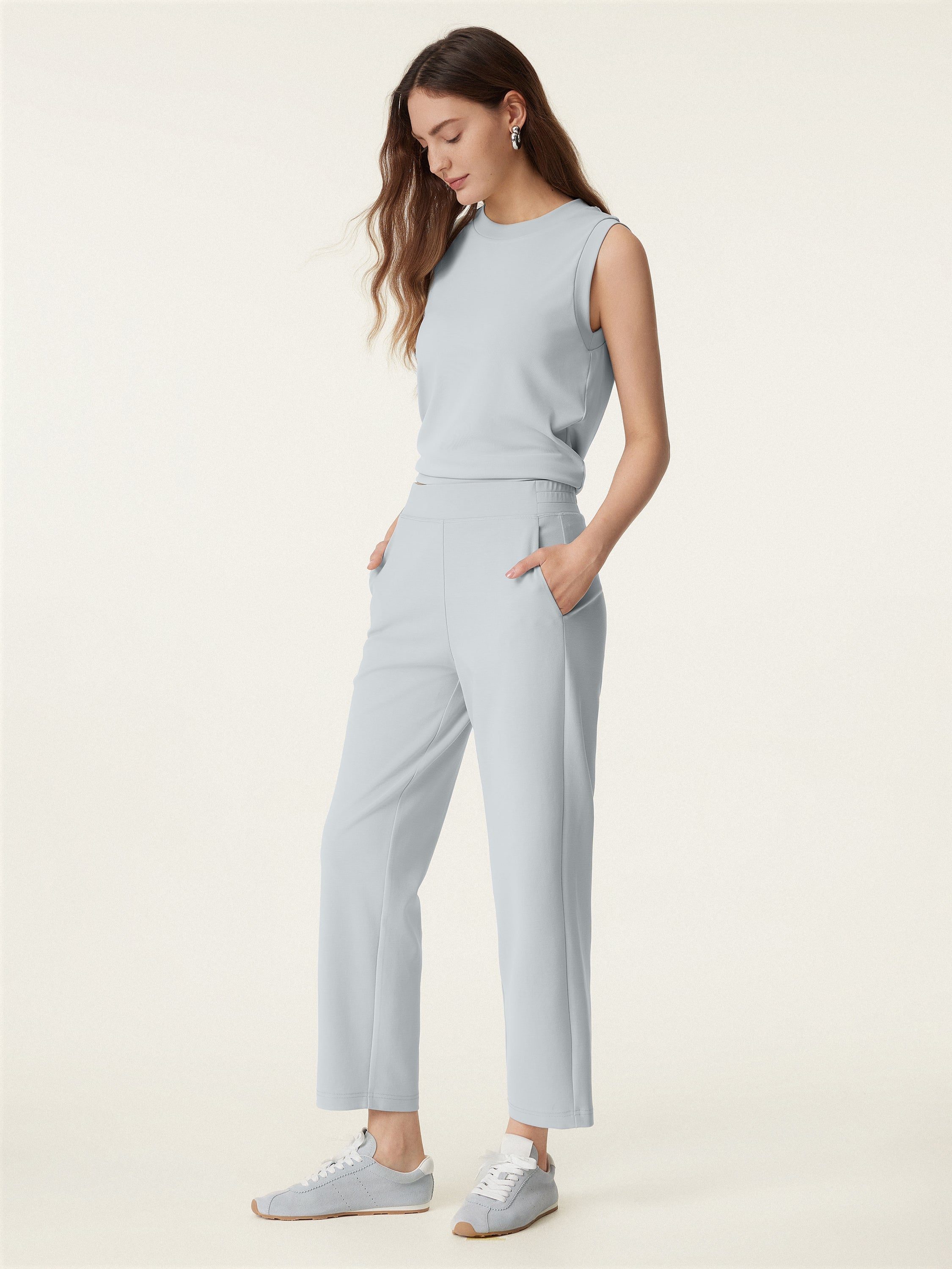 2Pcs Set Crewneck Tee & Mid Rise Tapered with Pockets