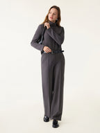 2Pcs Set FuzzLuxe Turtleneck Top & Regular High Waisted Straight Leg Pull On Pant