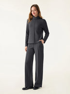 2Pcs Set FuzzLuxe Turtleneck Top & Regular High Waisted Straight Leg Pull On Pant