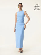 2Pcs Set Open-Back Bra Tank & Fold-Down Waistband Midi Skirt