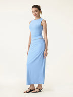 2Pcs Set Open-Back Bra Tank & Fold-Down Waistband Midi Skirt