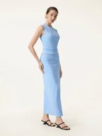 2Pcs Set Open-Back Bra Tank & Fold-Down Waistband Midi Skirt