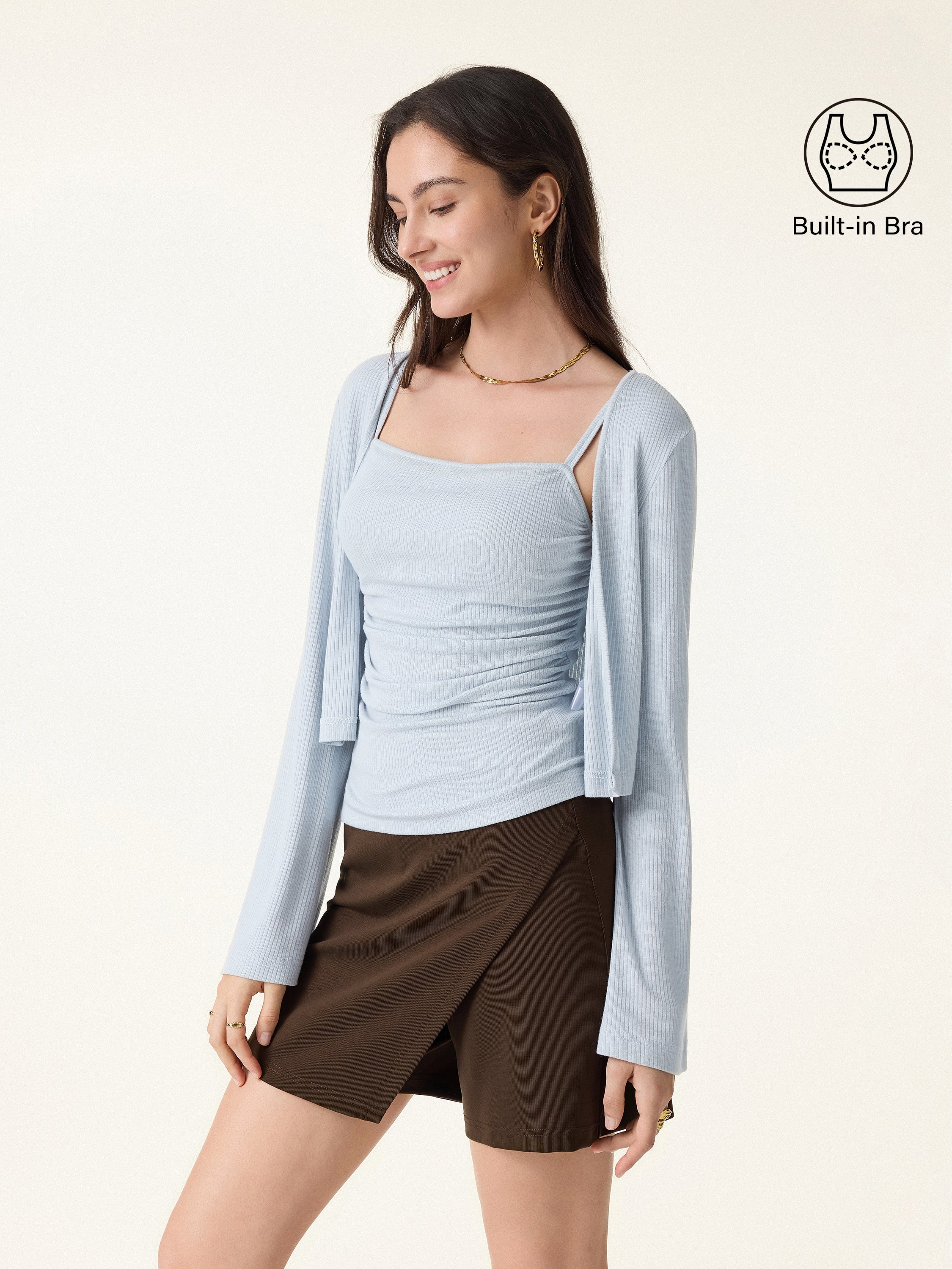 2Pcs Set Bell Sleeve Cardigan & Adjustable Spaghetti Bra Tank