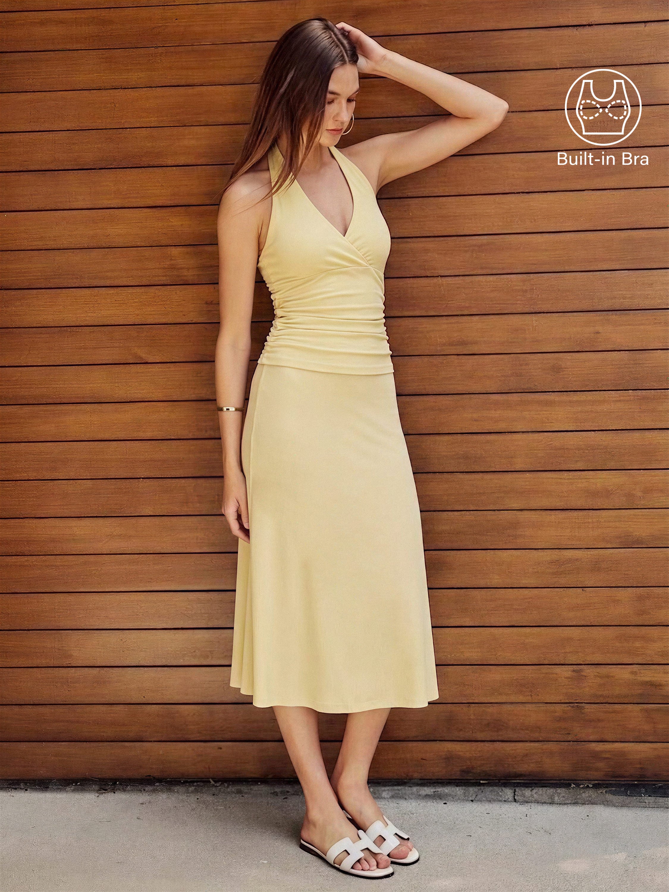 2Pcs Set Halter Neck Bra Tank & Pull-on Mermaid Midi Skirt