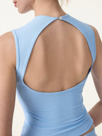 2Pcs Set Open-Back Bra Tank & Fold-Down Waistband Midi Skirt