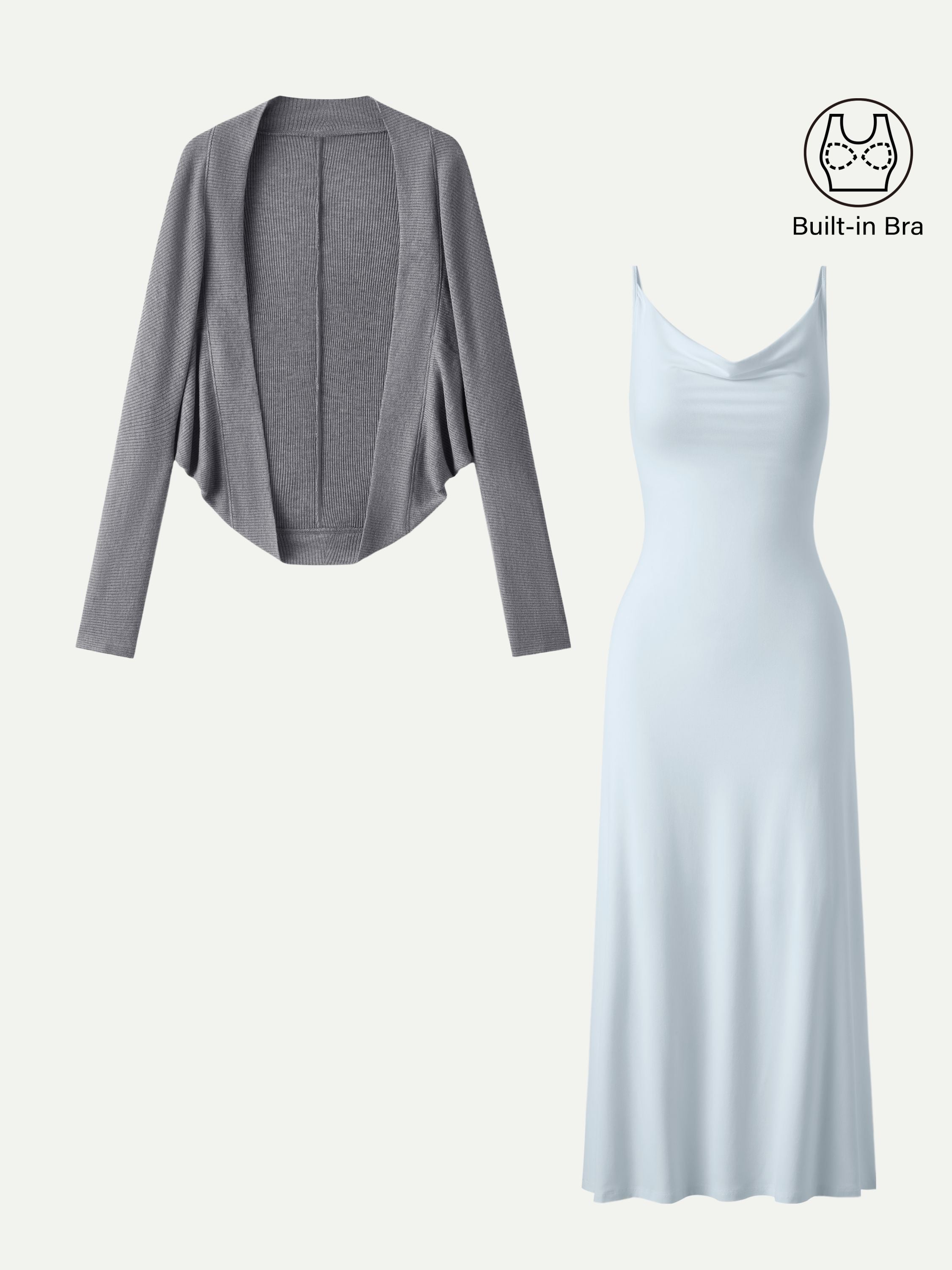 2Pcs Set Knit Shrug Sweater & Cowl Neck Midi Bra Dress