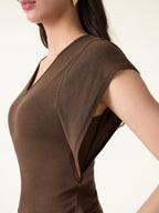 2Pcs Set Cotton Lyocell V-Neck Summer Tee & Flowy Flared Midi Skirt