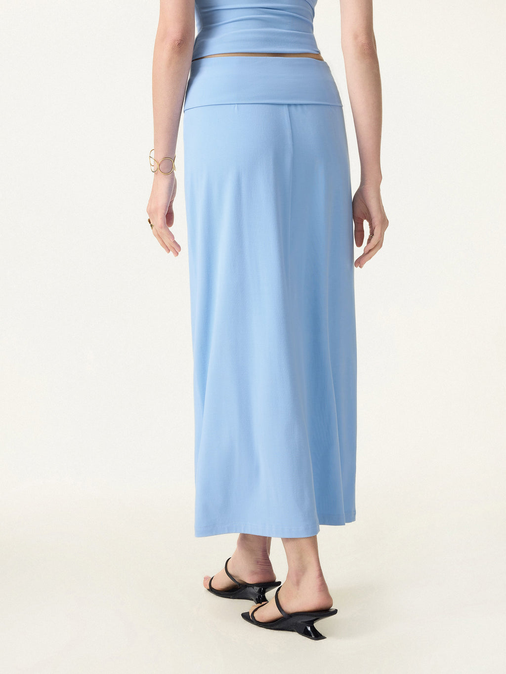 2Pcs Set Open-Back Bra Tank & Fold-Down Waistband Midi Skirt