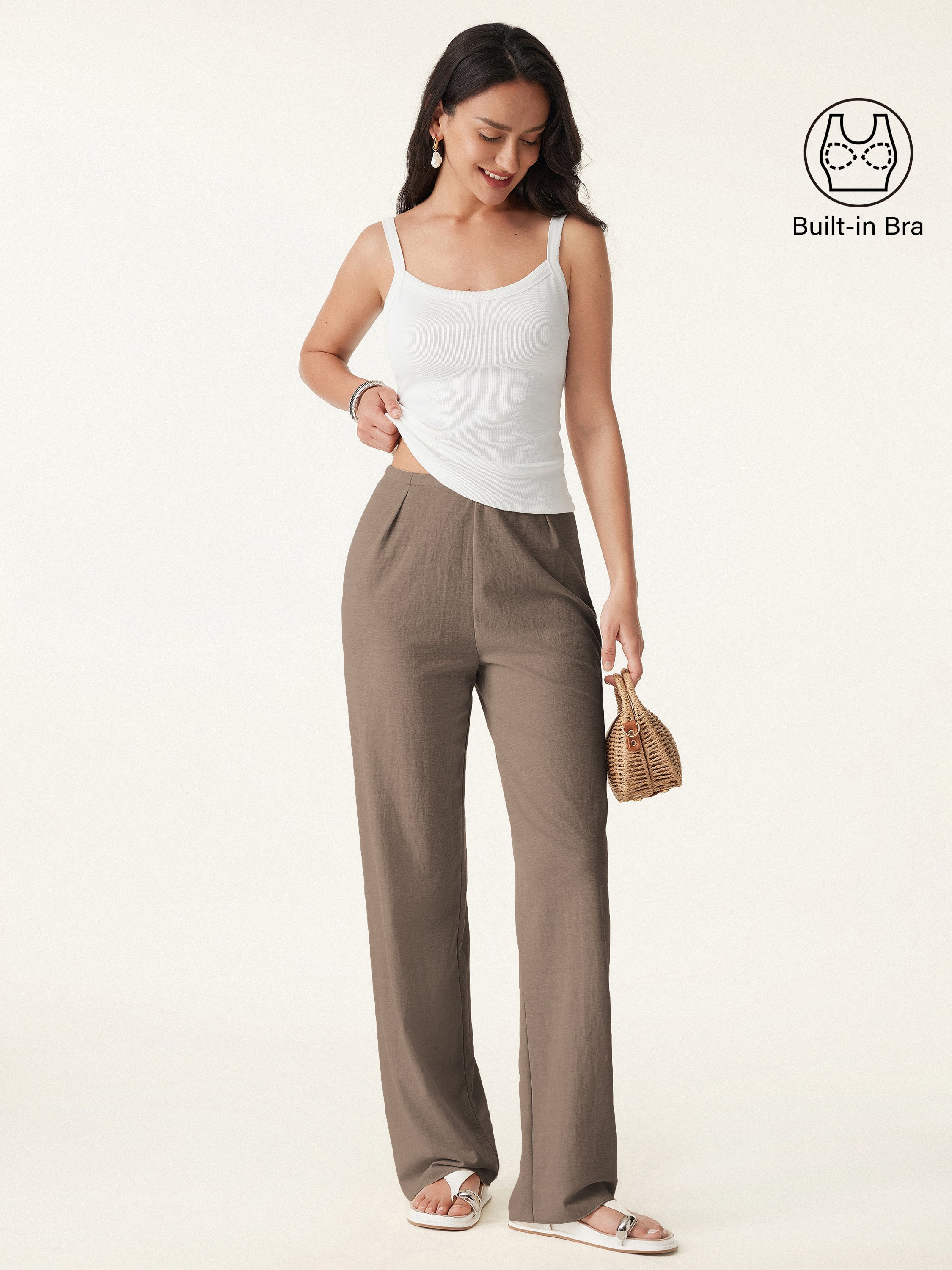 2Pcs Set Low Back Bra Tank & Mid Rise Straight Leg Pants