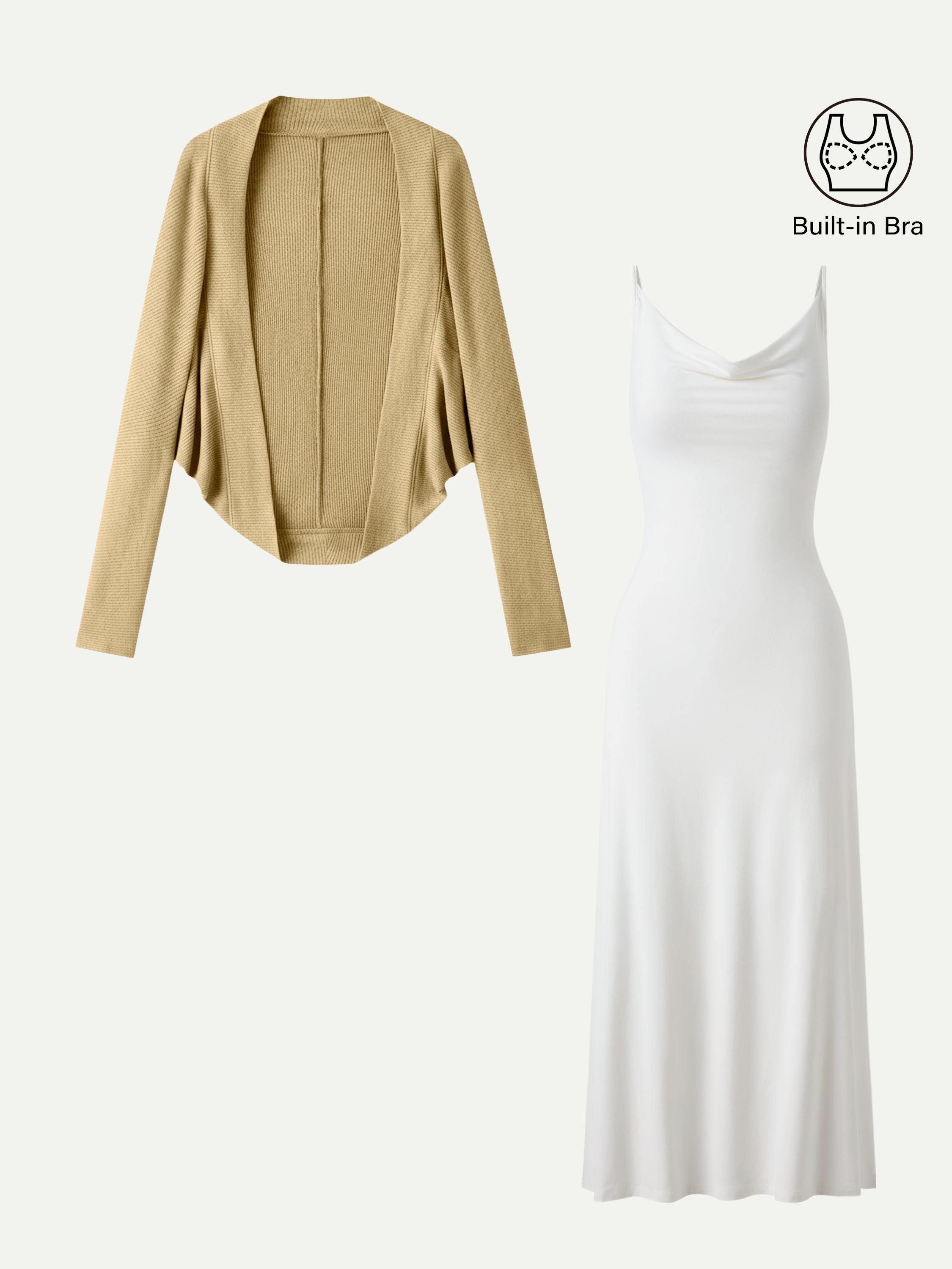 2Pcs Set Knit Shrug Sweater & Cowl Neck Midi Bra Dress