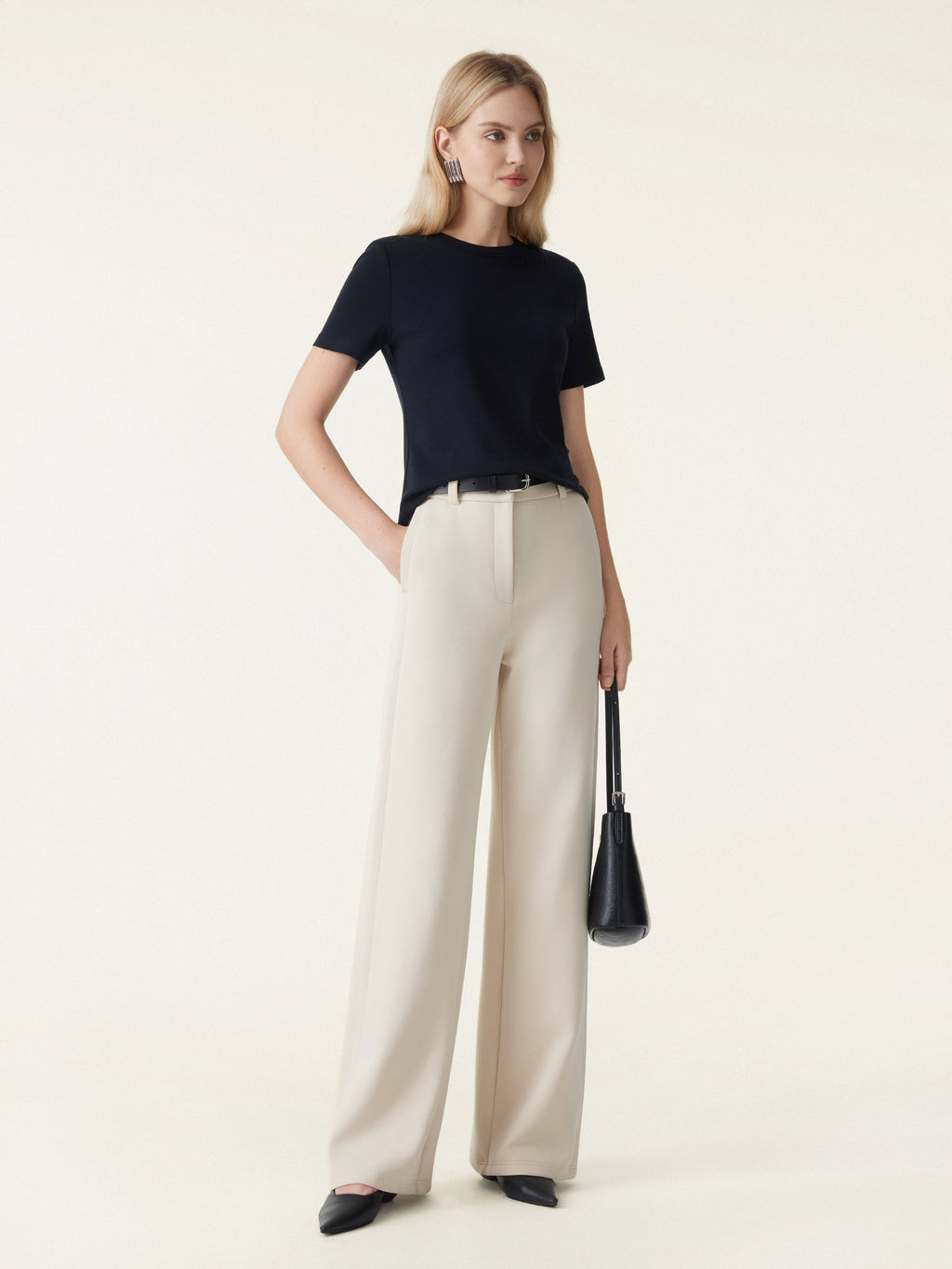 2Pcs Set Boatneck Angled Tee & Mid Rise Wide Leg Trousers