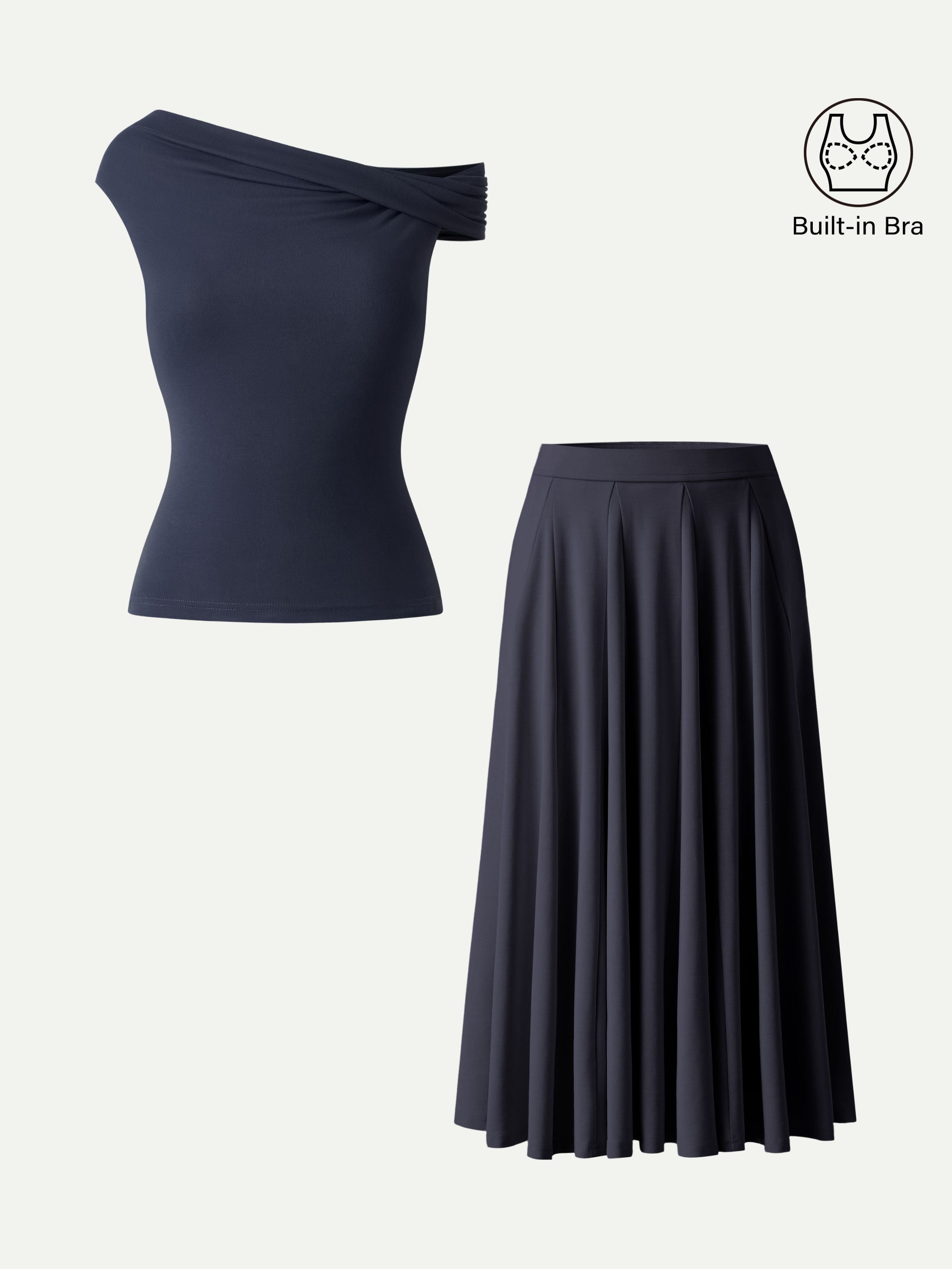 2Pcs Set Multi-wear Bra Top & Volume Skirt with Pockets