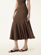 2Pcs Set Cotton Lyocell V-Neck Summer Tee & Flowy Flared Midi Skirt