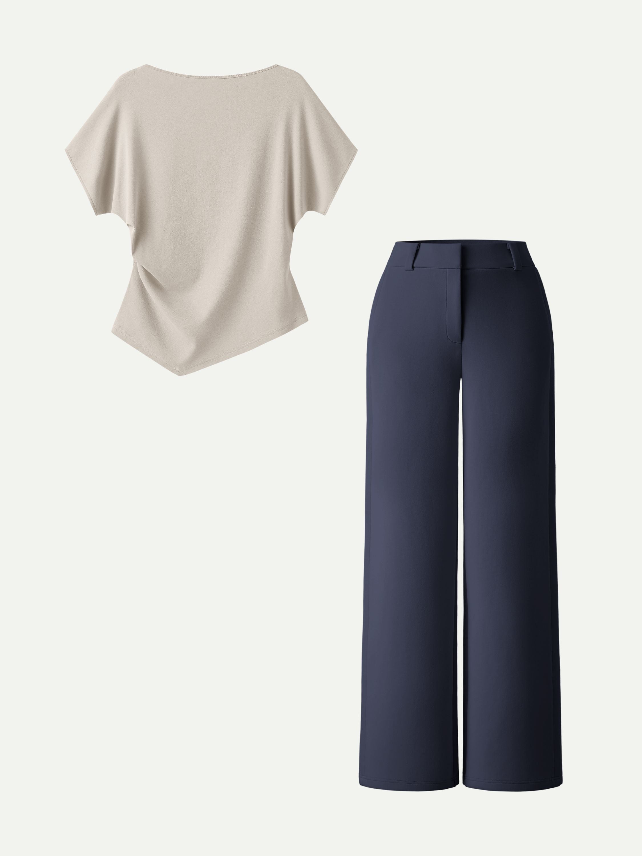 2Pcs Set Boatneck Angled Tee & Mid Rise Wide Leg Trousers