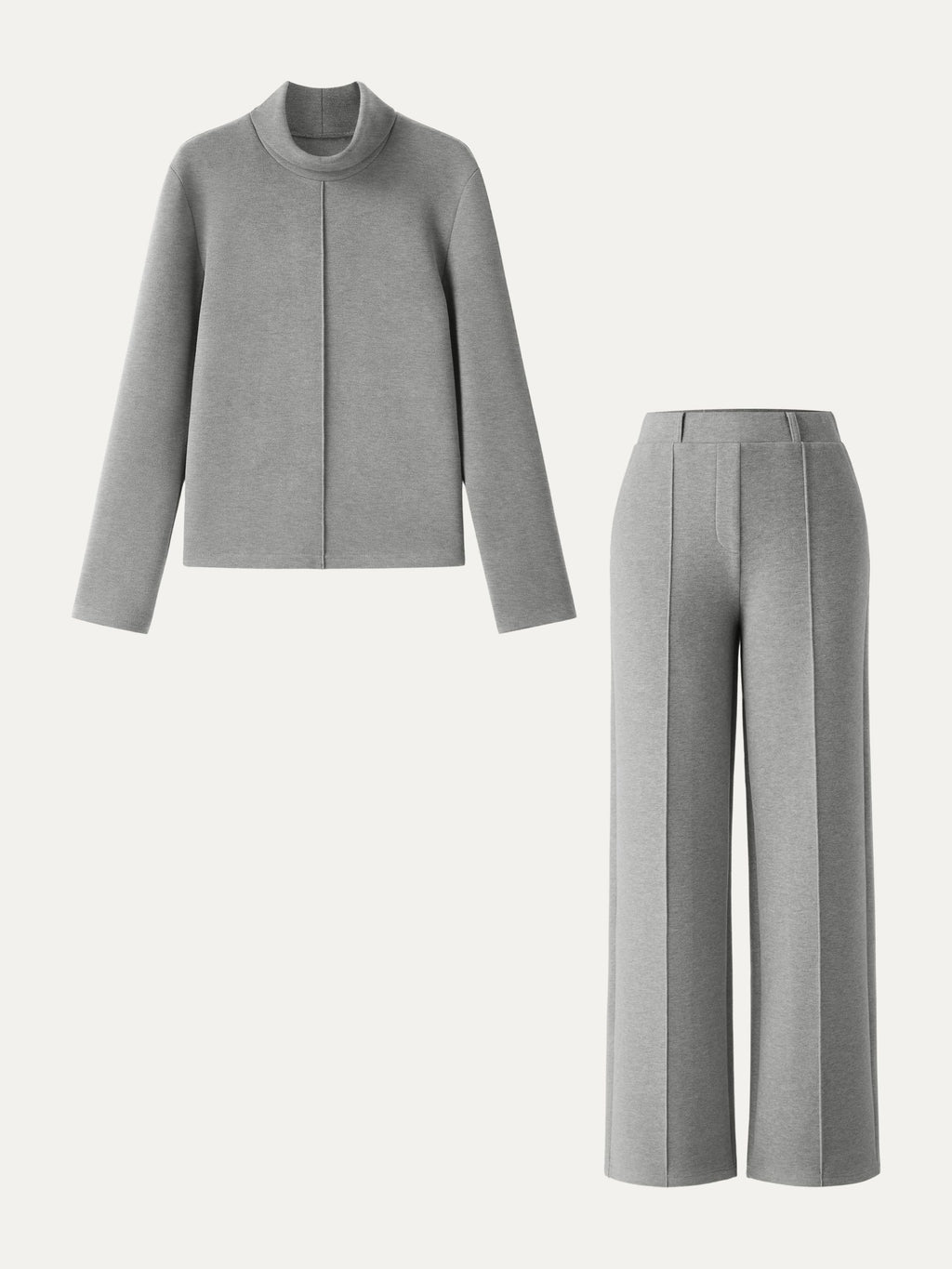 2Pcs Set FuzzLuxe Turtleneck Top & Regular High Waisted Straight Leg Pull On Pant