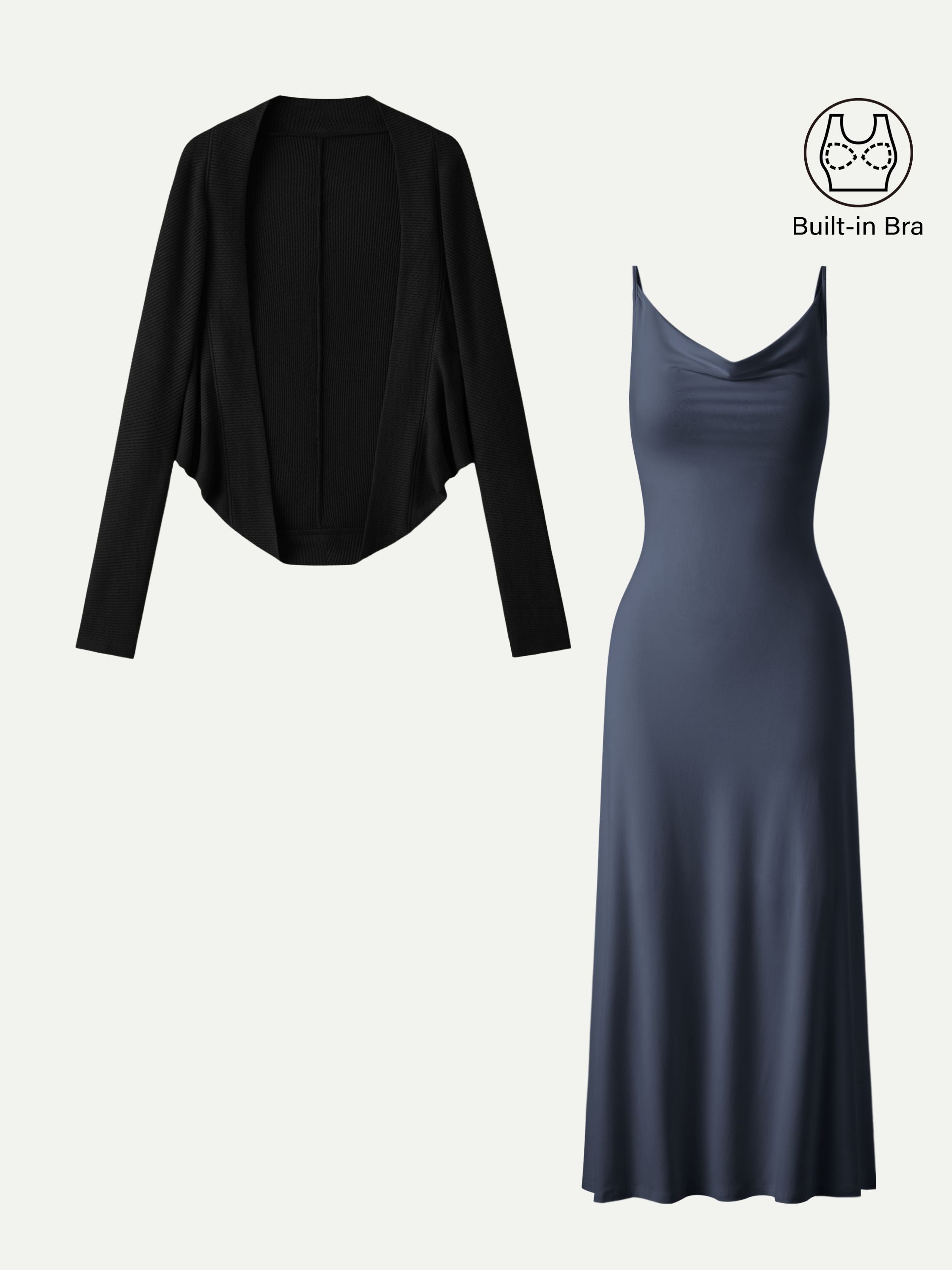 2Pcs Set Knit Shrug Sweater & Cowl Neck Midi Bra Dress