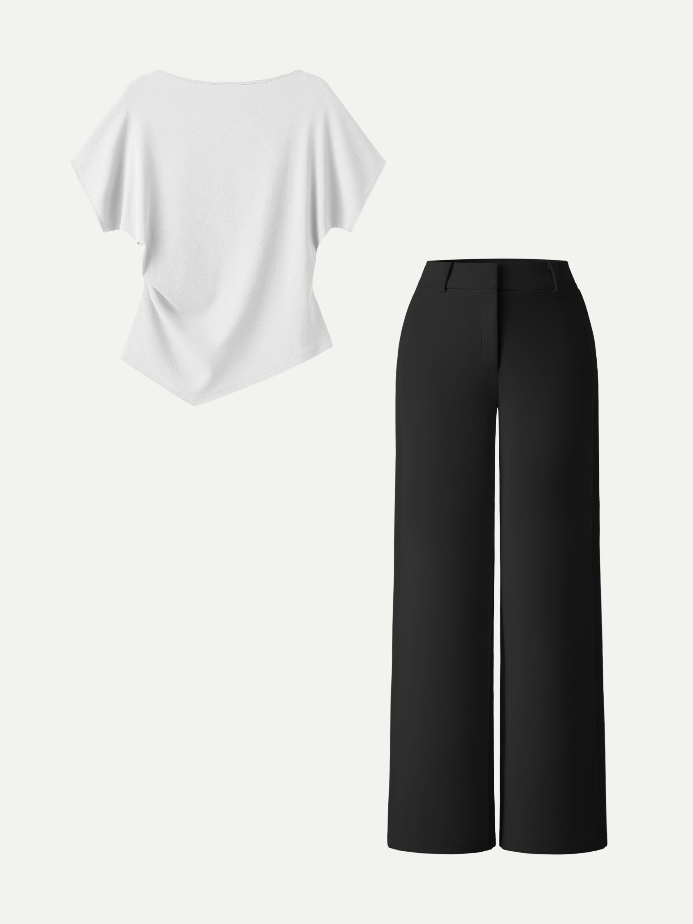 2Pcs Set Boatneck Angled Tee & Mid Rise Wide Leg Trousers