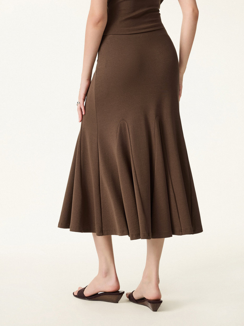 2Pcs Set Cotton Lyocell V-Neck Summer Tee & Flowy Flared Midi Skirt