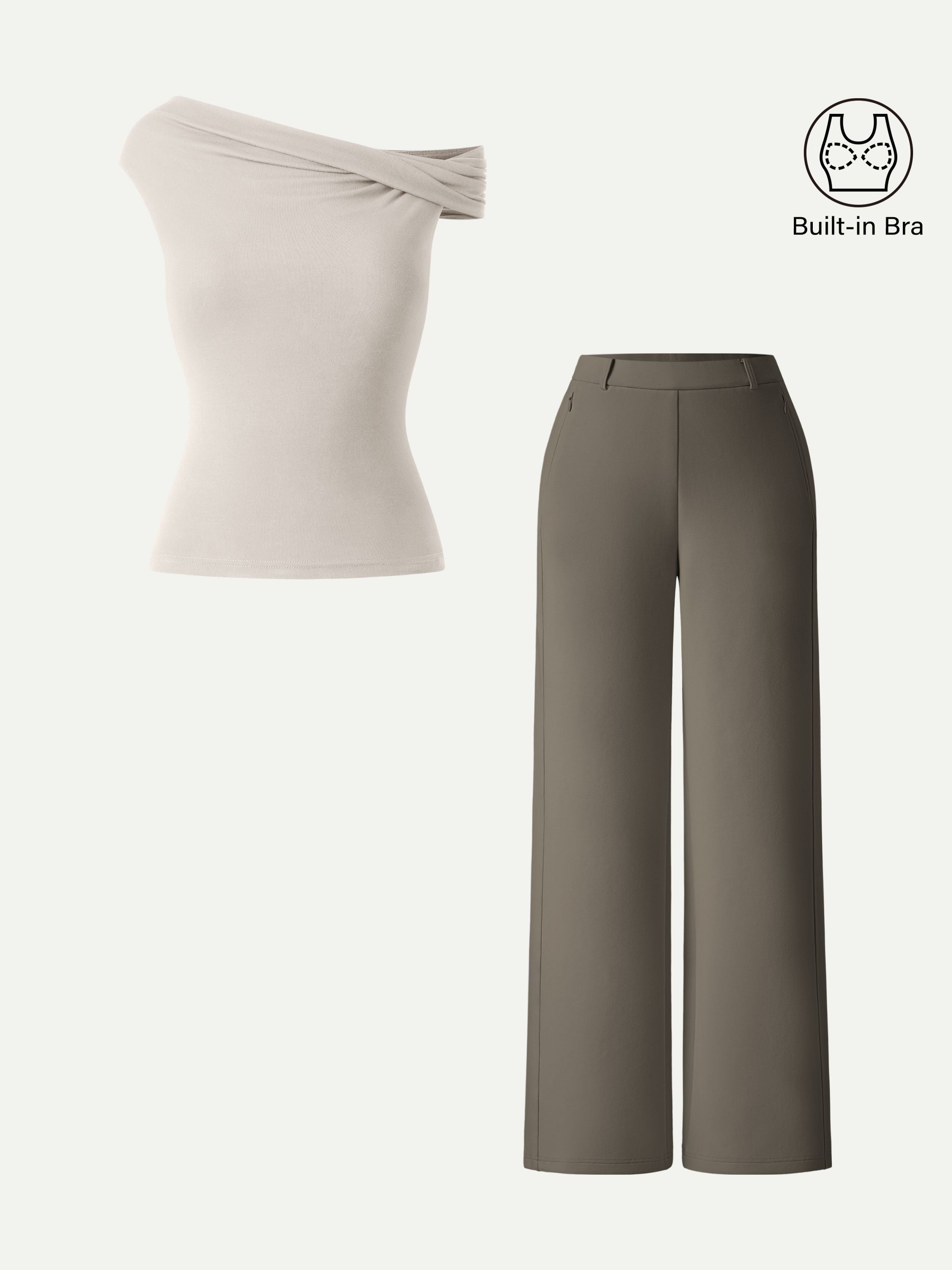 2Pcs Set Multi-wear Bra Top &  Slimming High Rise Wide Leg Pants