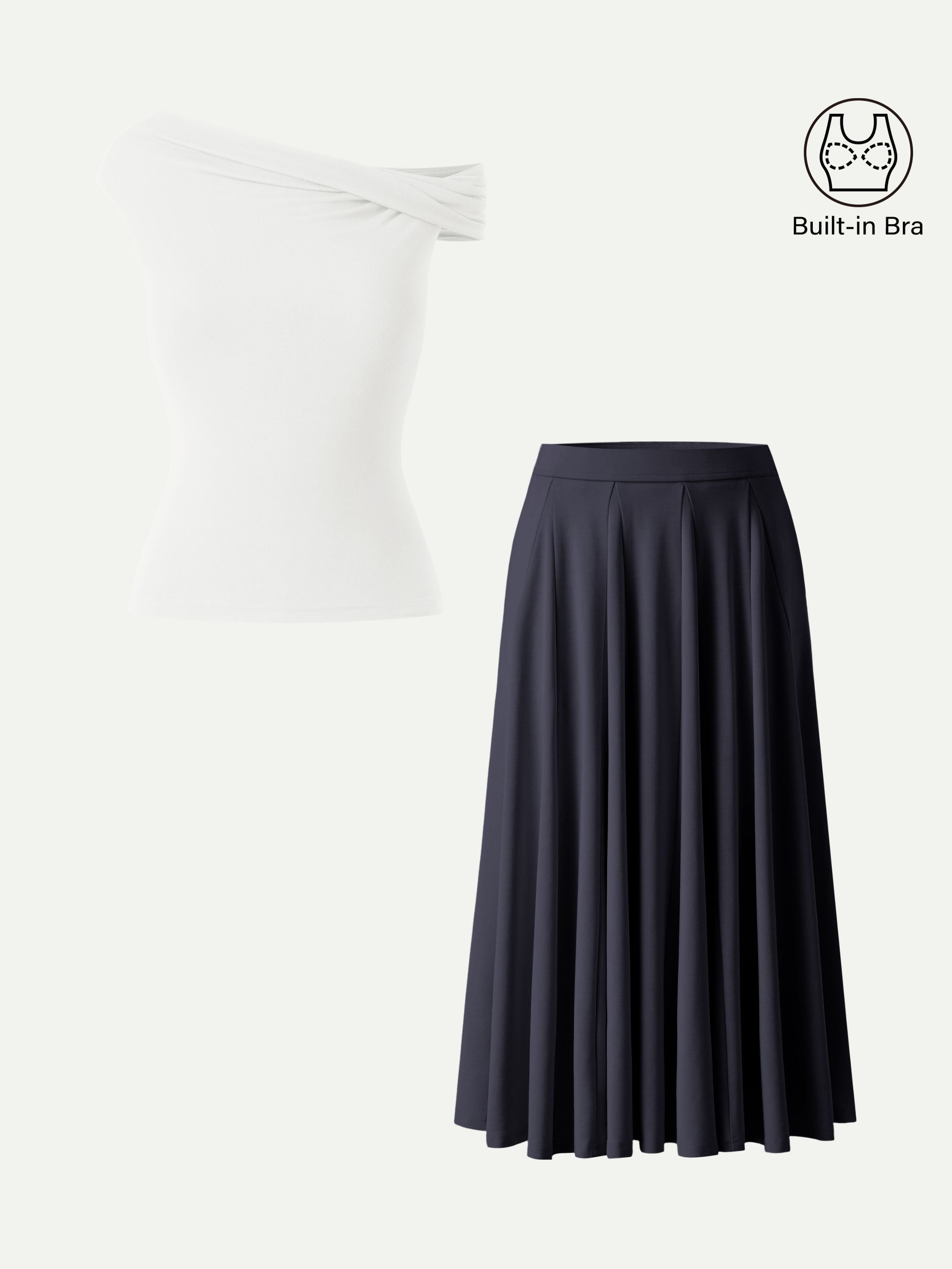 2Pcs Set Multi-wear Bra Top & Volume Skirt with Pockets