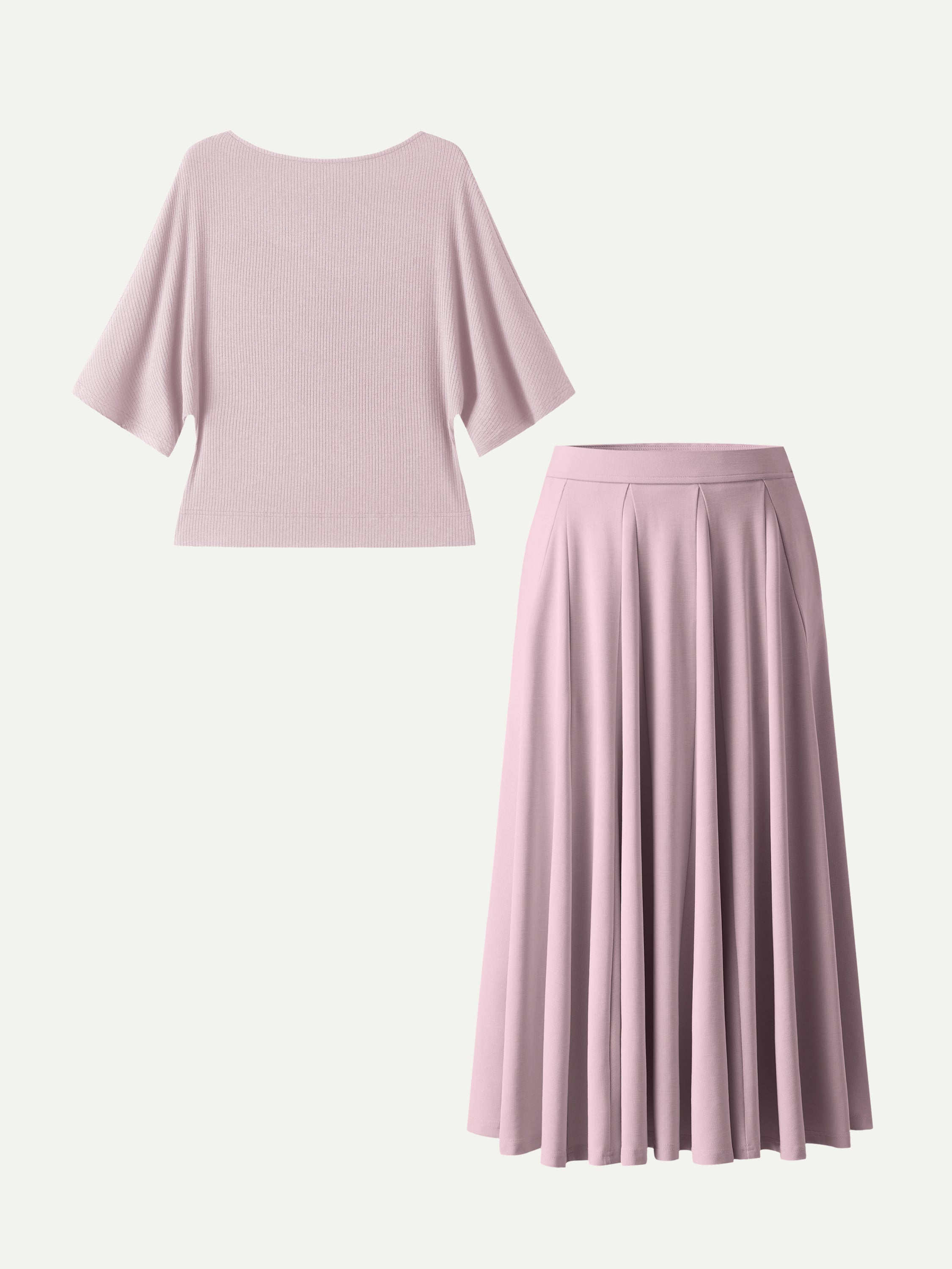 2Pcs Set Boatneck Top & Volume Skirt with Pockets