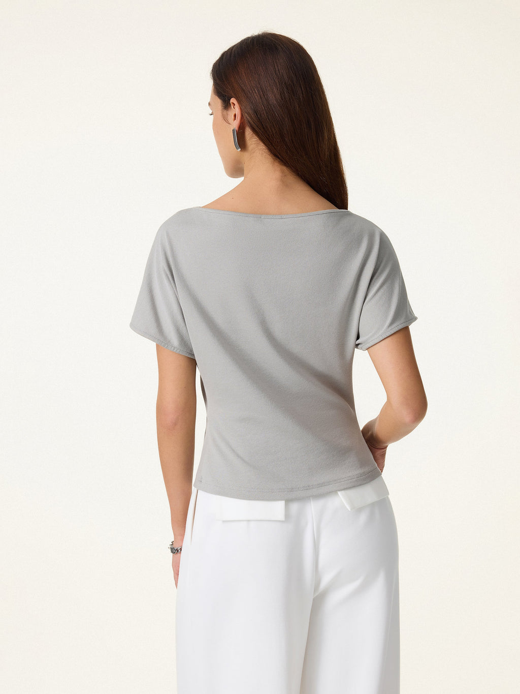 2Pcs Set Boatneck Angled Tee & Mid Rise Wide Leg Trousers