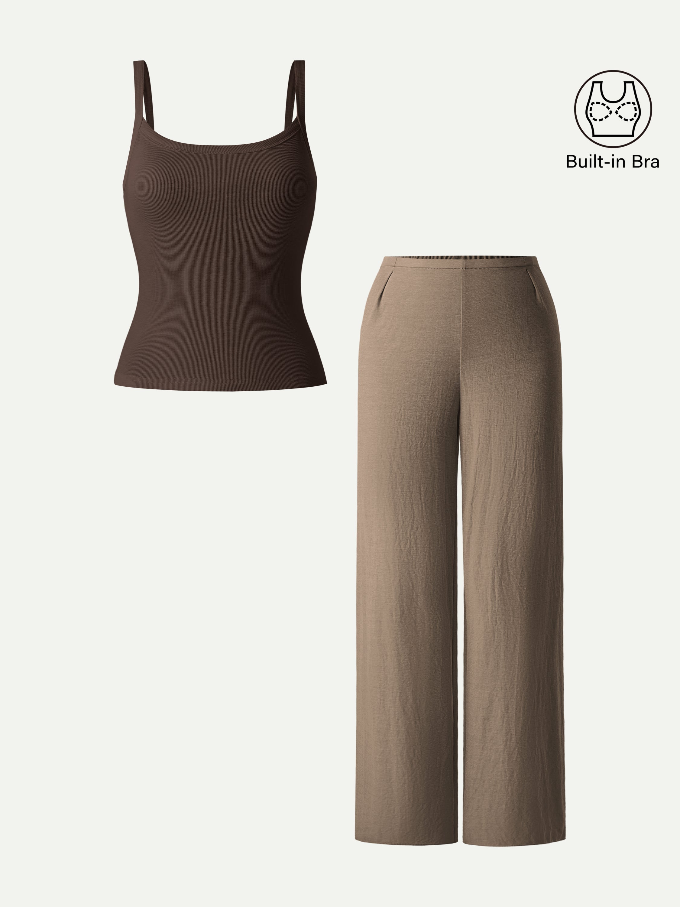 2Pcs Set Low Back Bra Tank & Mid Rise Straight Leg Pants