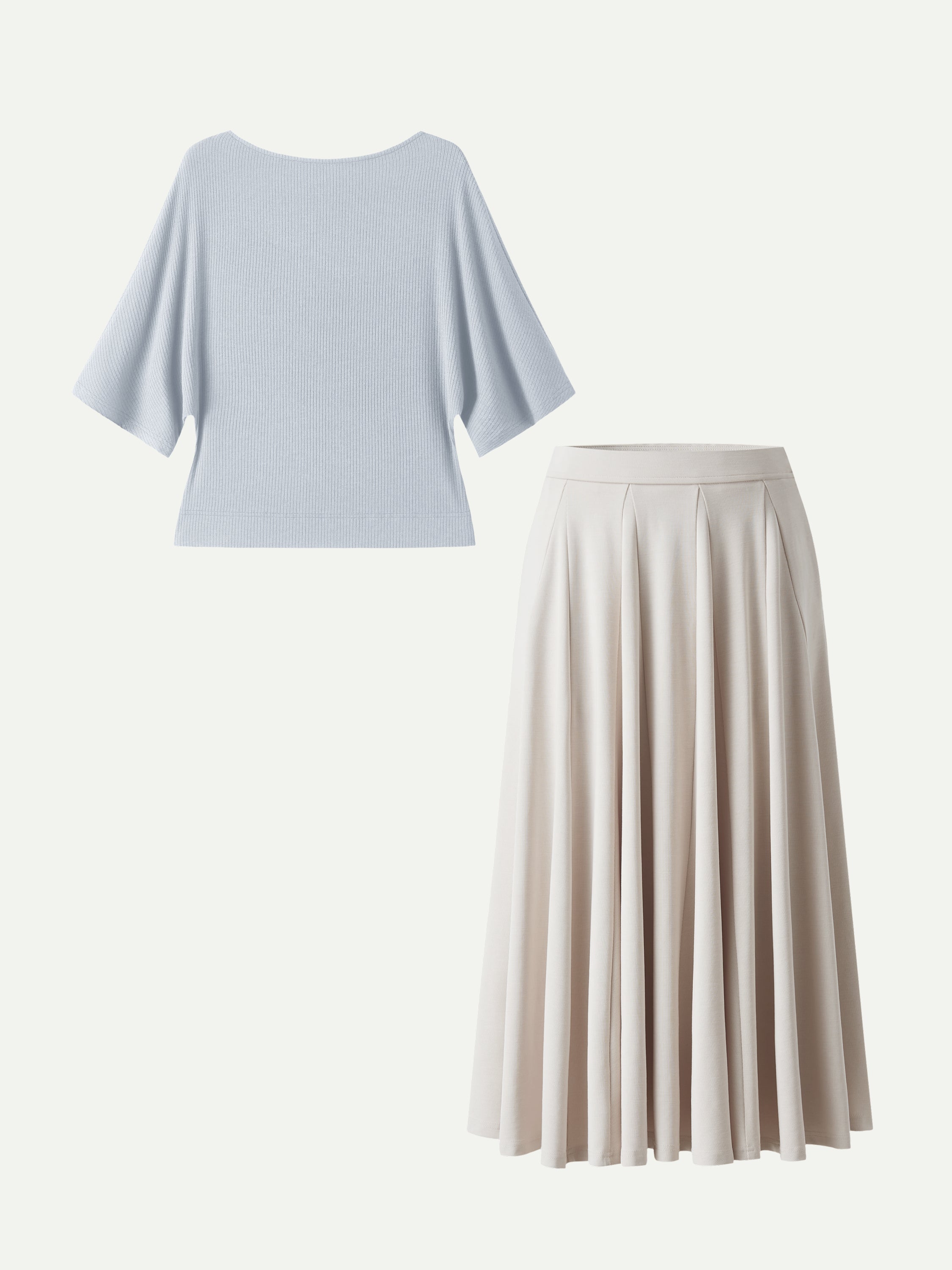 2Pcs Set Boatneck Top & Volume Skirt with Pockets
