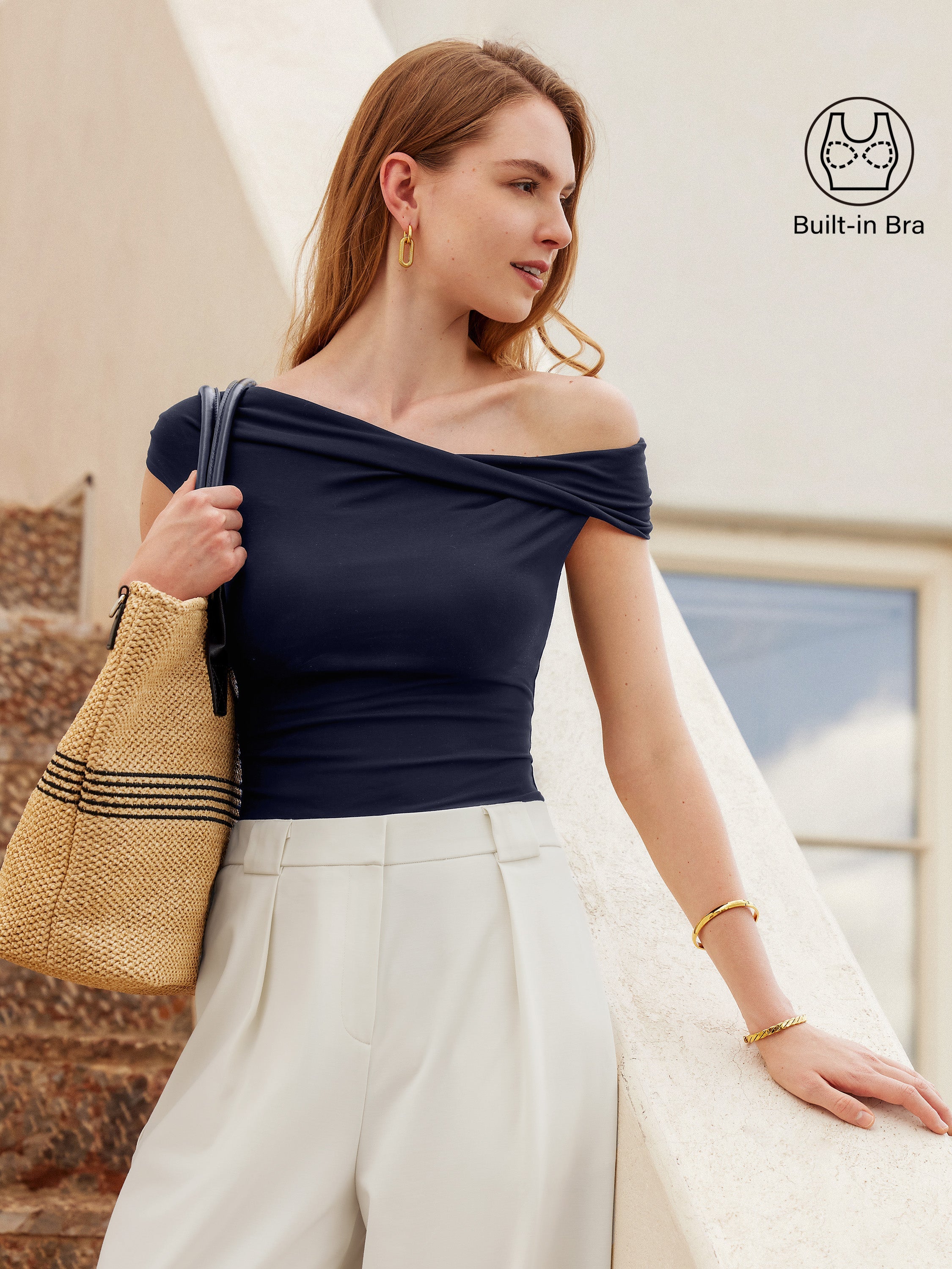 2Pcs Set Multi-wear Bra Top &  Slimming High Rise Wide Leg Pants