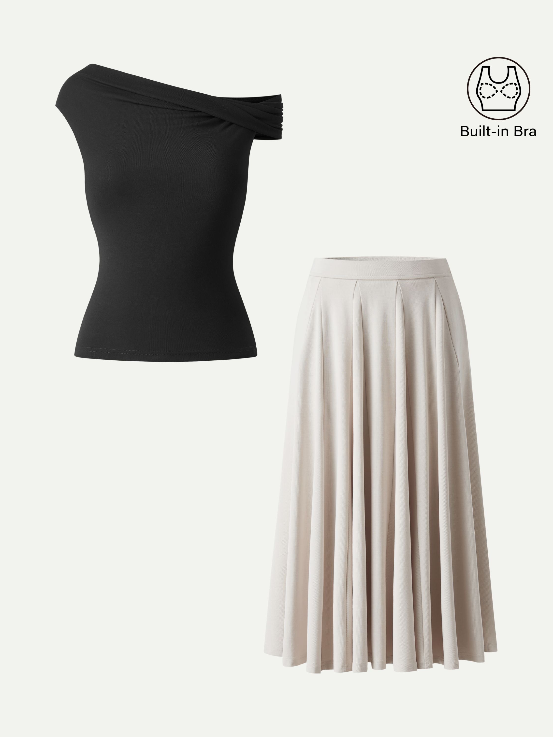 2Pcs Set Multi-wear Bra Top & Volume Skirt with Pockets