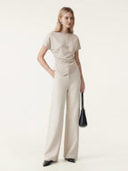 2Pcs Set Boatneck Angled Tee & Mid Rise Wide Leg Trousers
