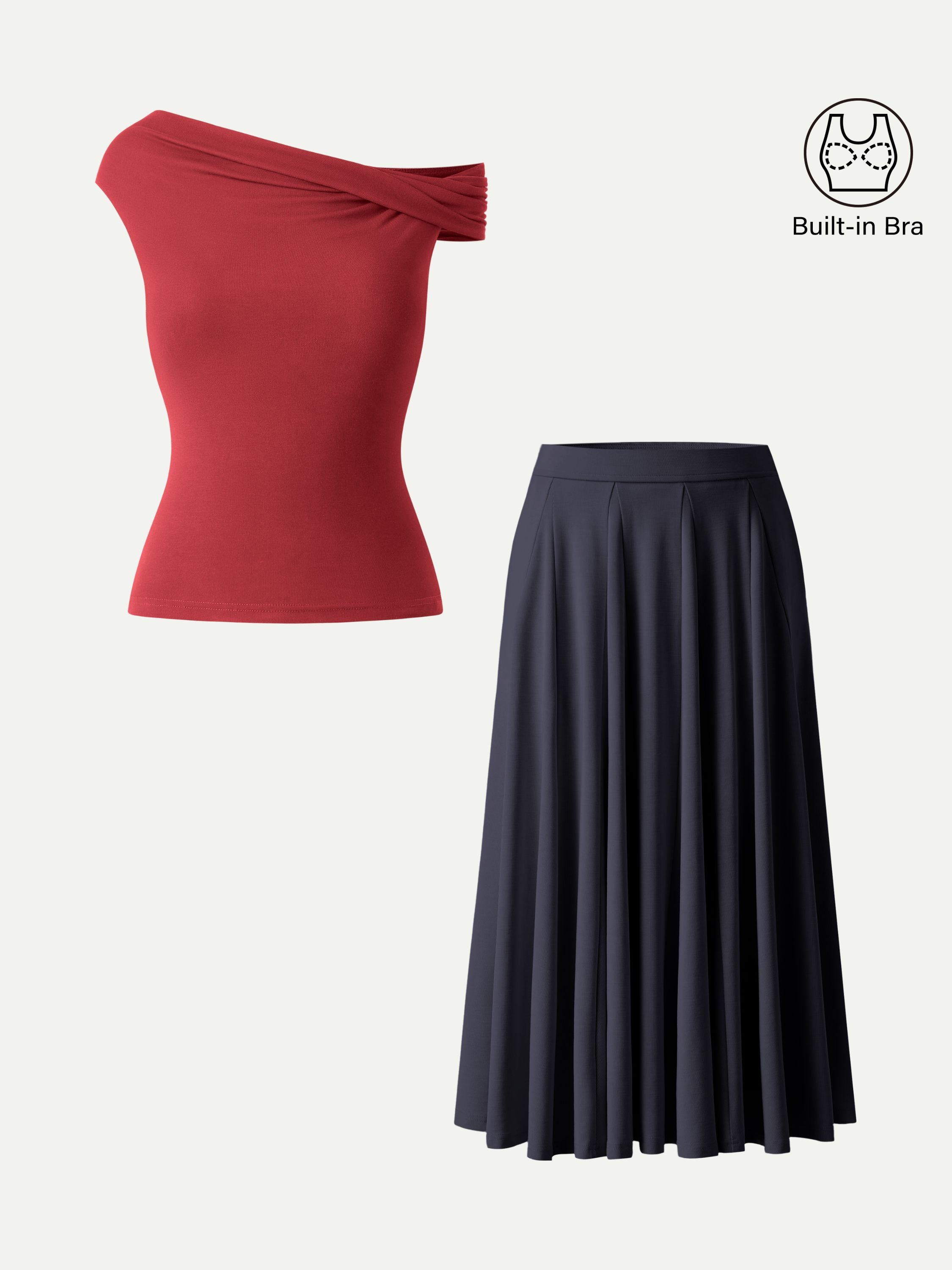 2Pcs Set Multi-wear Bra Top & Volume Skirt with Pockets