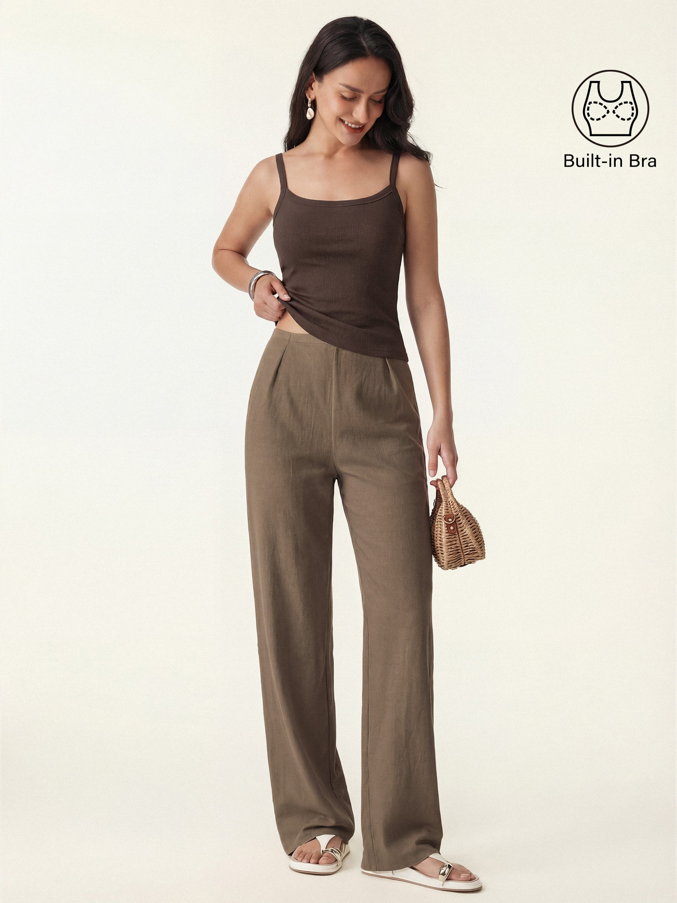 2Pcs Set Low Back Bra Tank & Mid Rise Straight Leg Pants