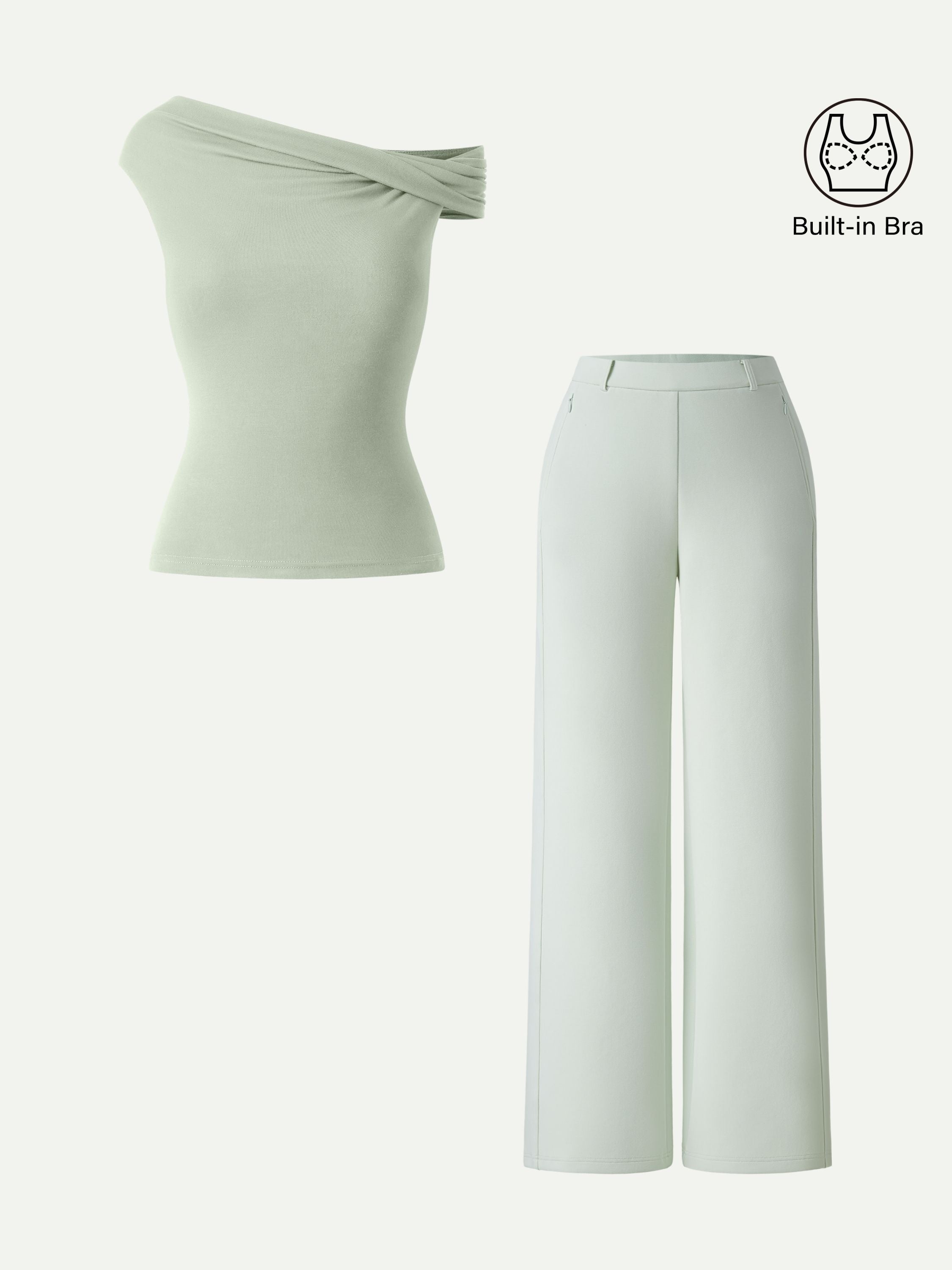 2Pcs Set Multi-wear Bra Top &  Slimming High Rise Wide Leg Pants