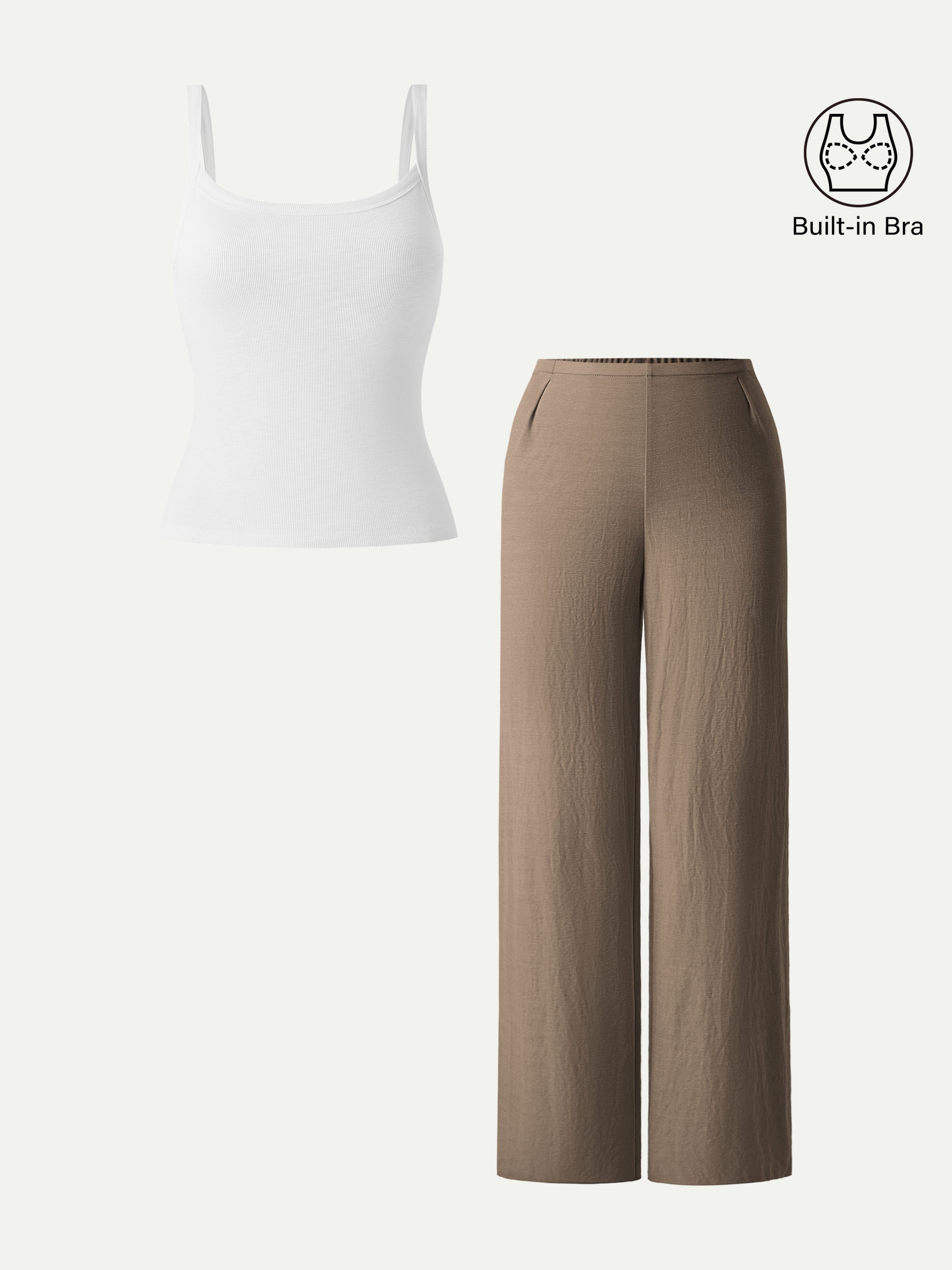 2Pcs Set Low Back Bra Tank & Mid Rise Straight Leg Pants