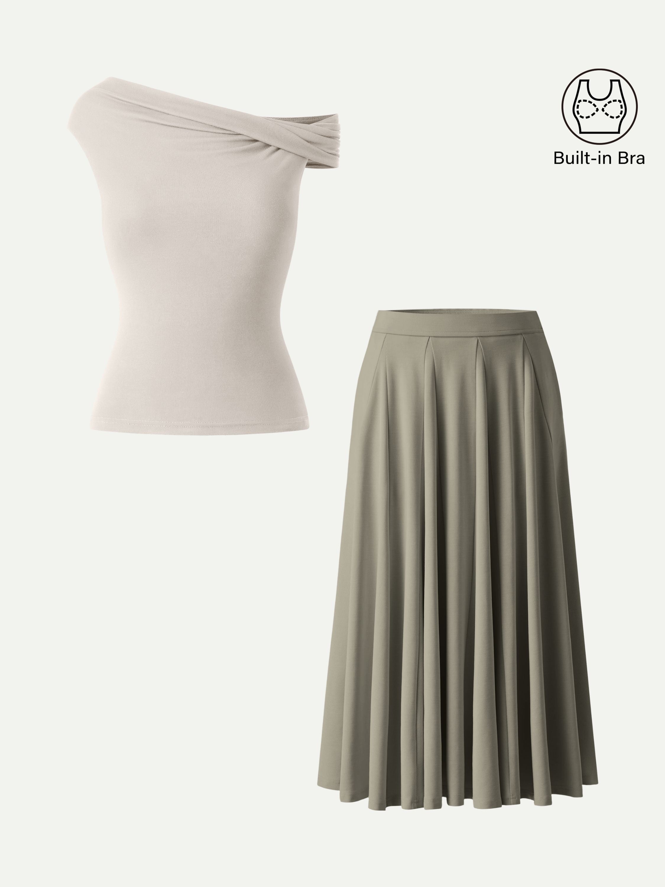 2Pcs Set Multi-wear Bra Top & Volume Skirt with Pockets