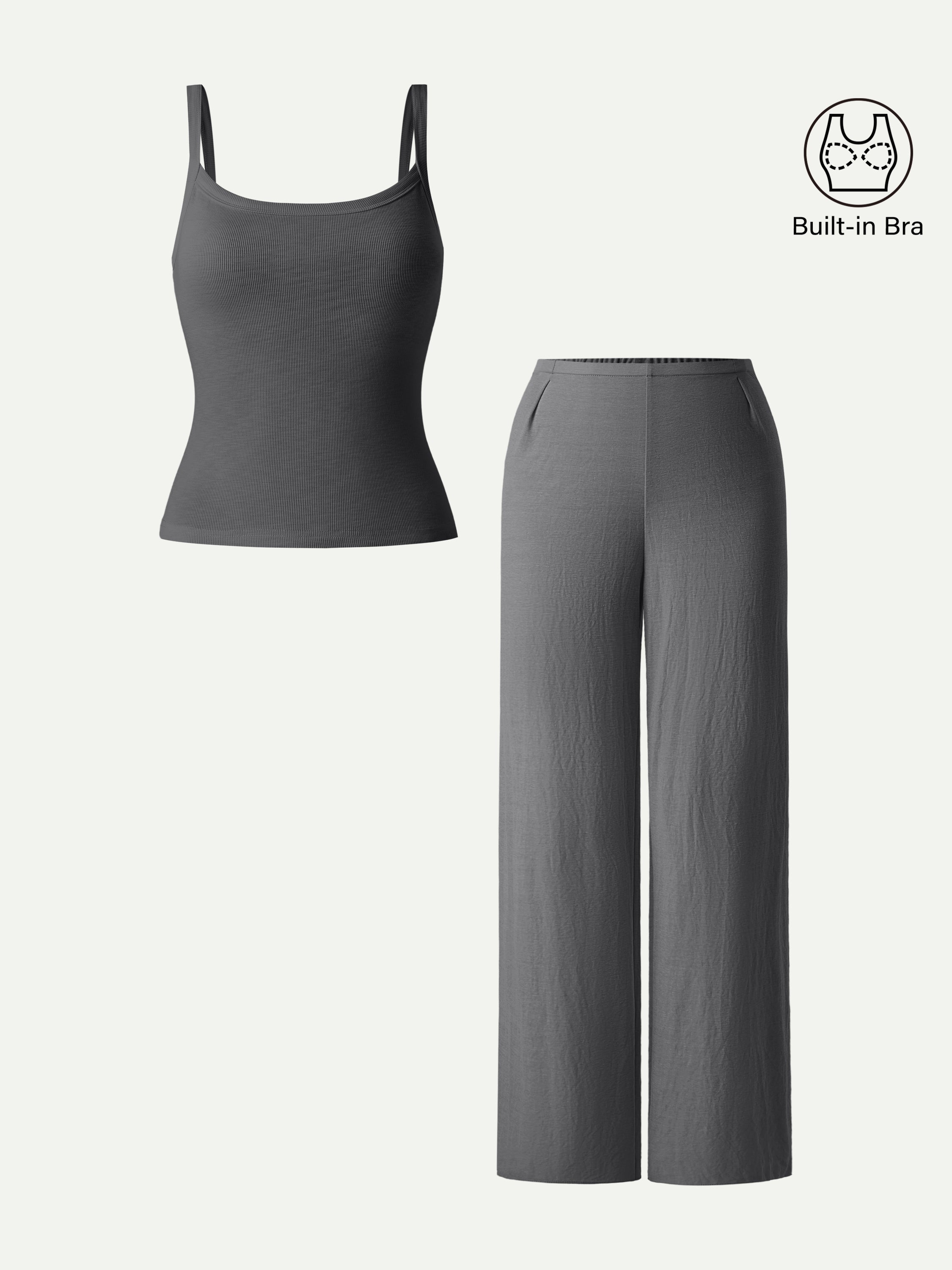 2Pcs Set Low Back Bra Tank & Mid Rise Straight Leg Pants