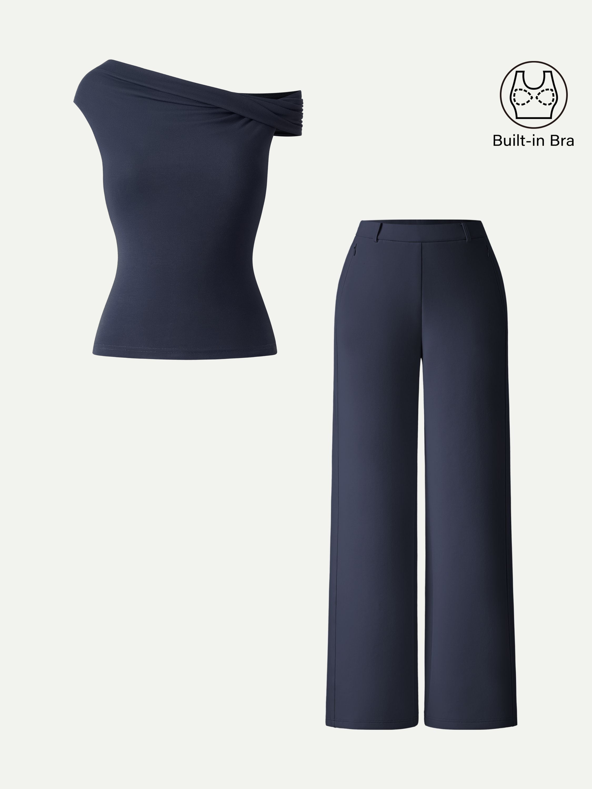 2Pcs Set Multi-wear Bra Top &  Slimming High Rise Wide Leg Pants